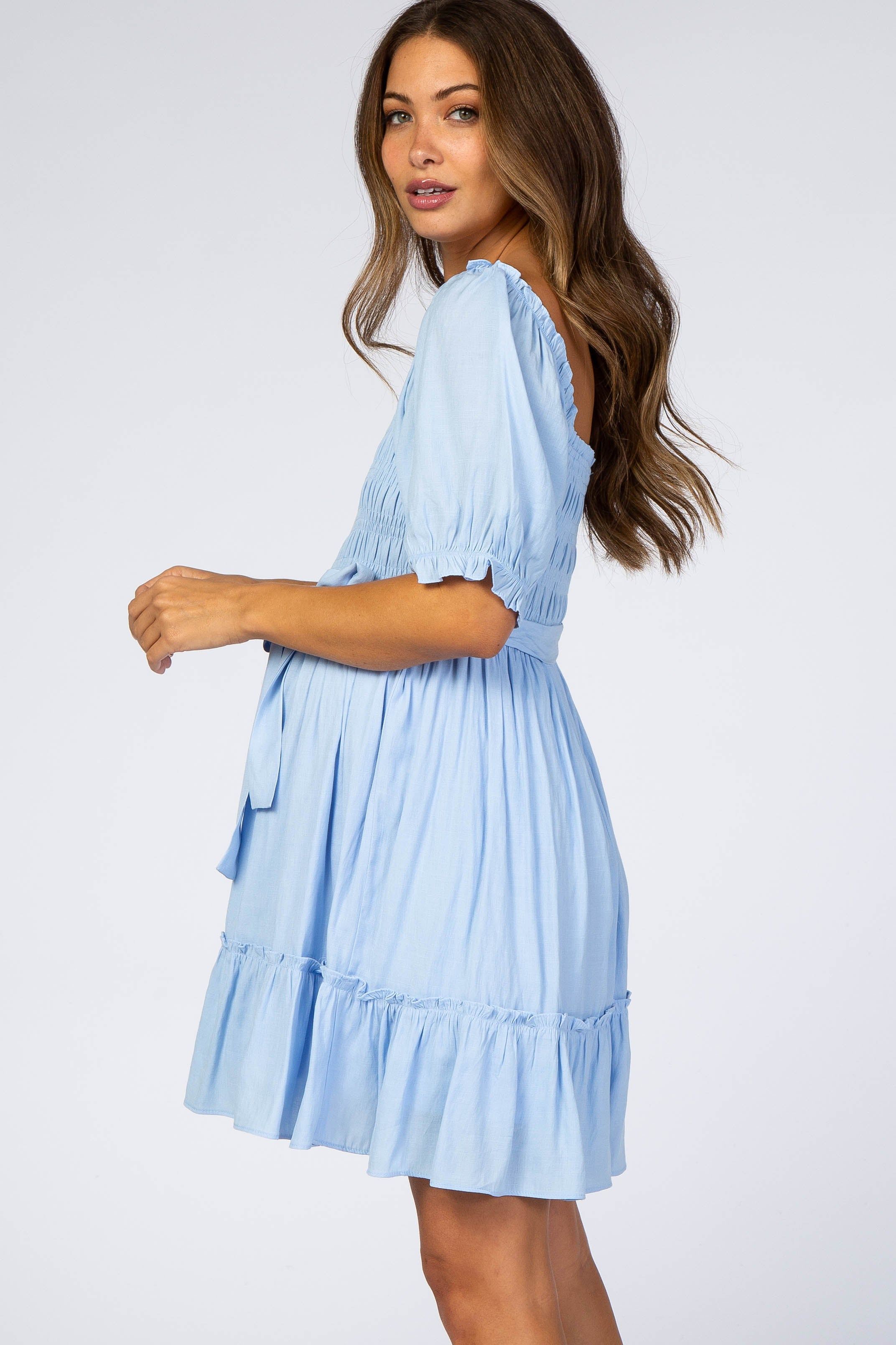 Light Blue Smocked Maternity Dress sold by Pinkblush product image thumbnail 2