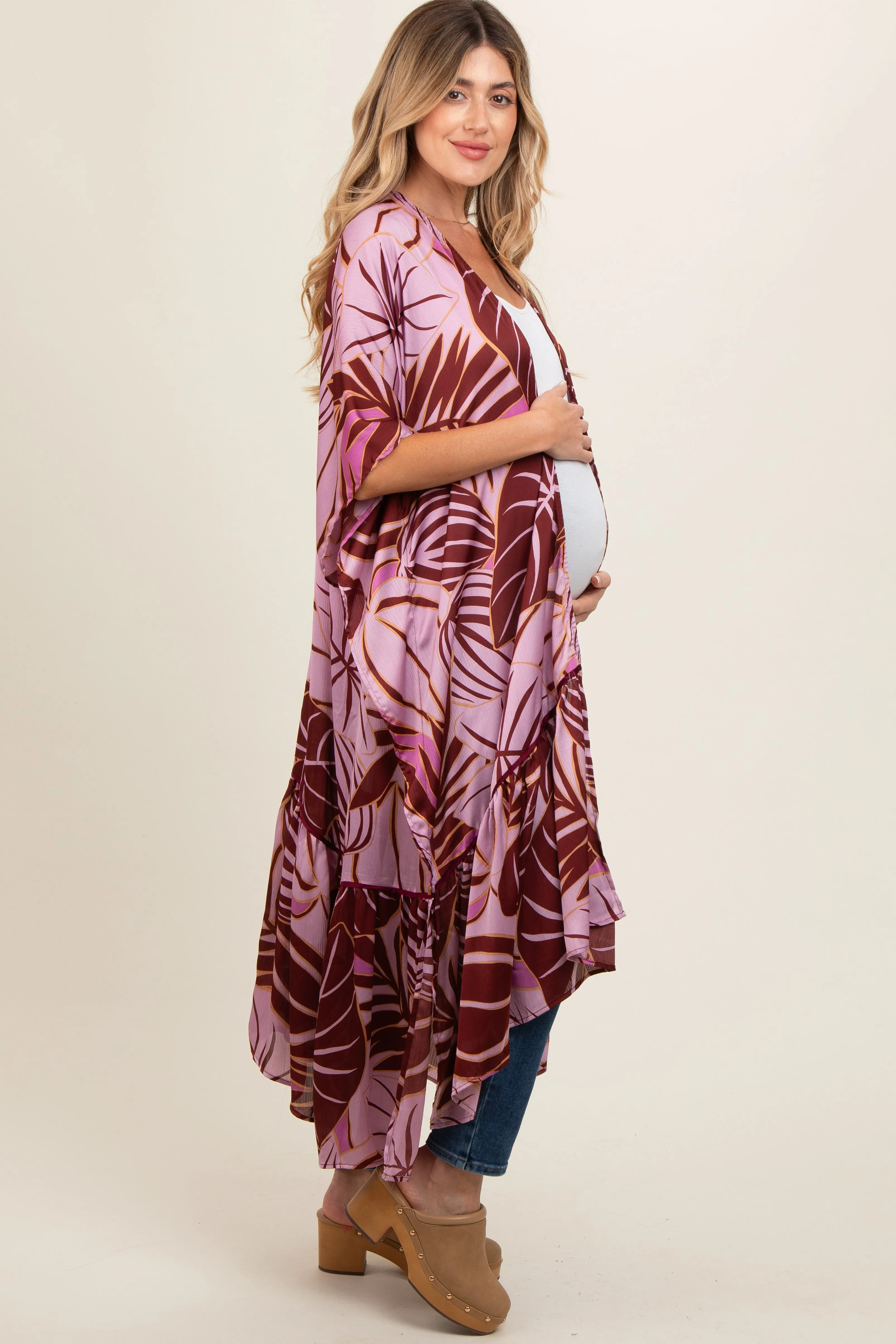 Lavender Tropical Print Long Maternity Cover Up sold by Pinkblush product image thumbnail 3