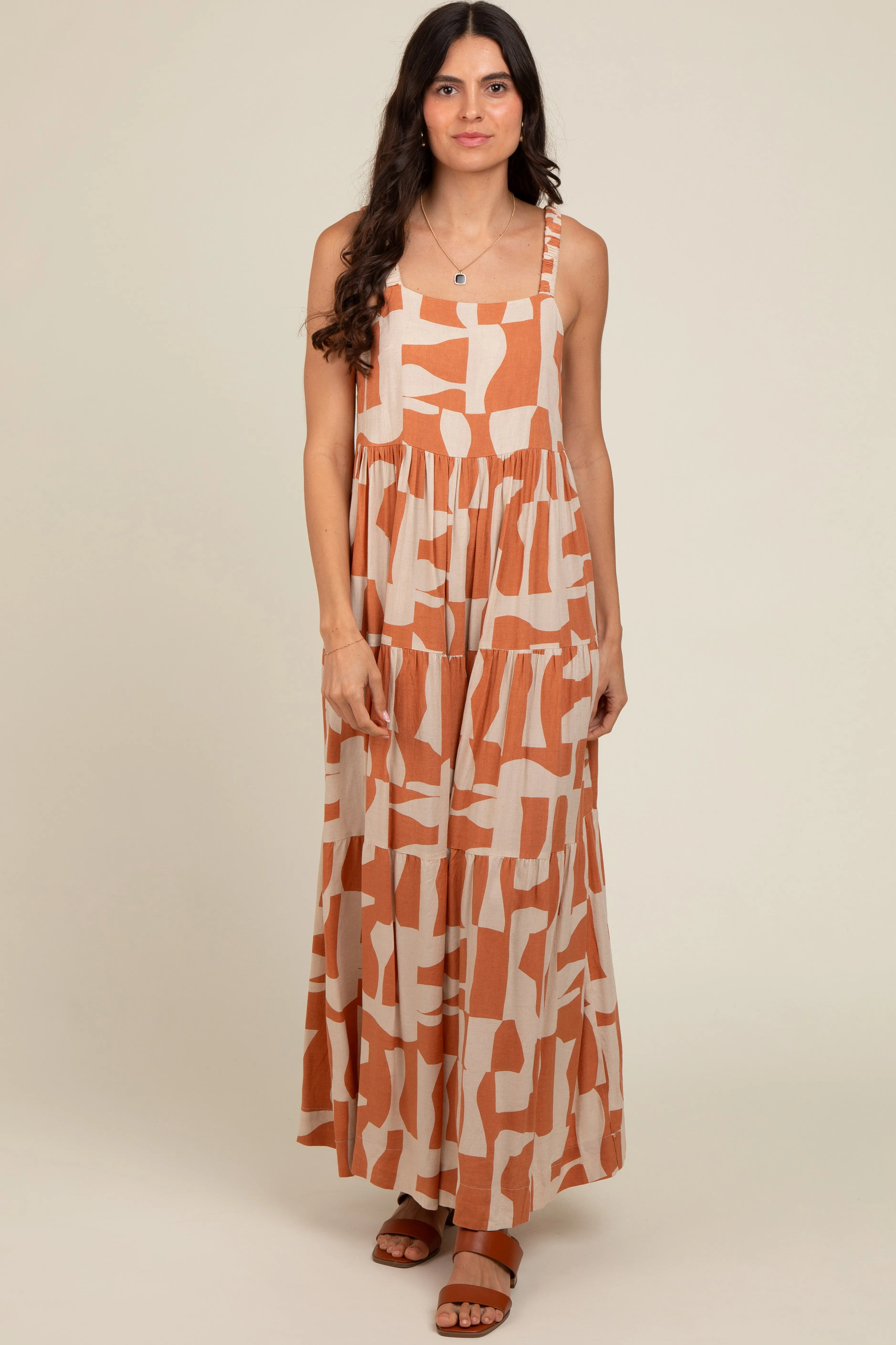 Camel Printed Tiered Maxi Dress sold by Pinkblush product image thumbnail 2