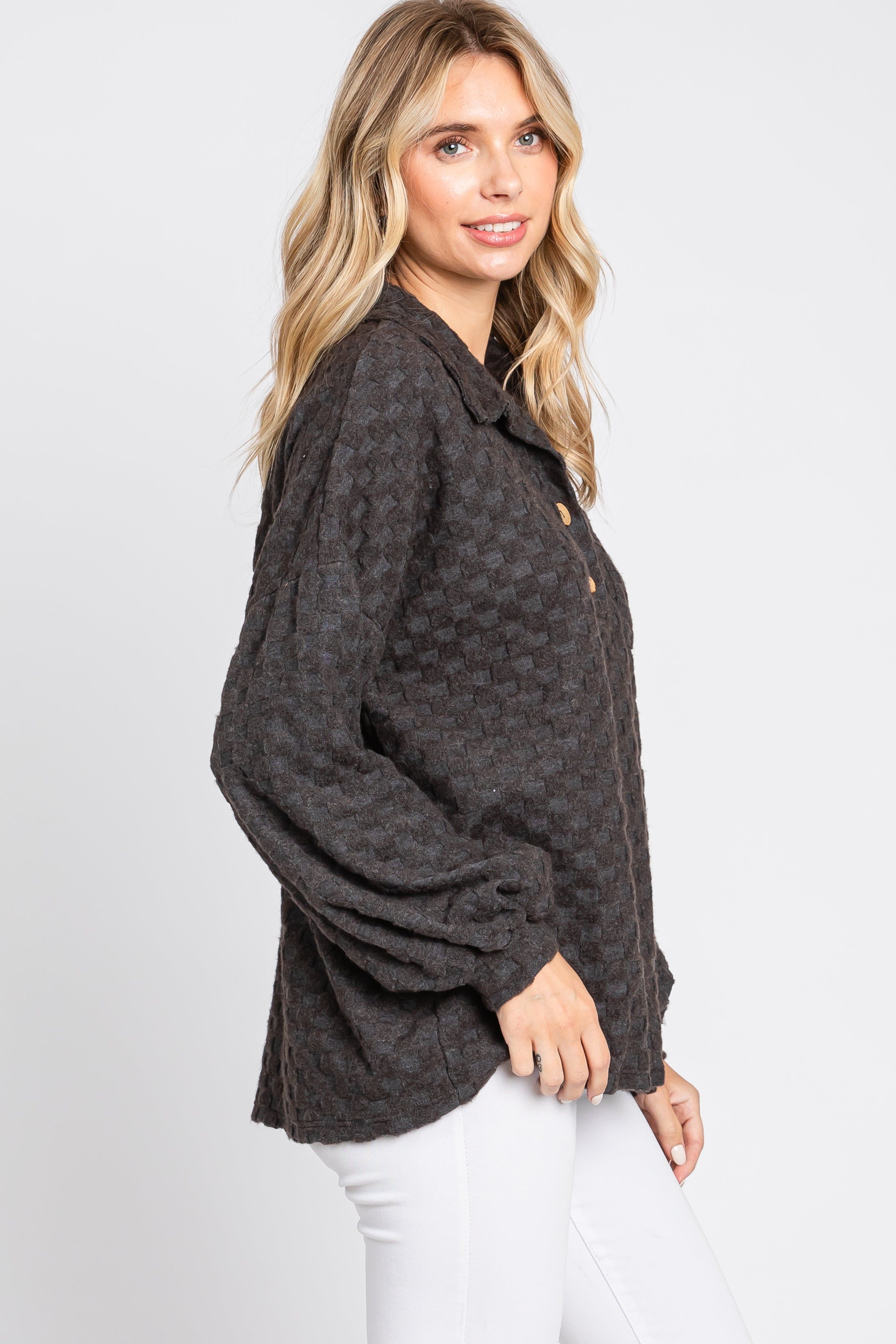 Charcoal Fuzzy Checkered Button Front Top sold by Pinkblush product image thumbnail 2