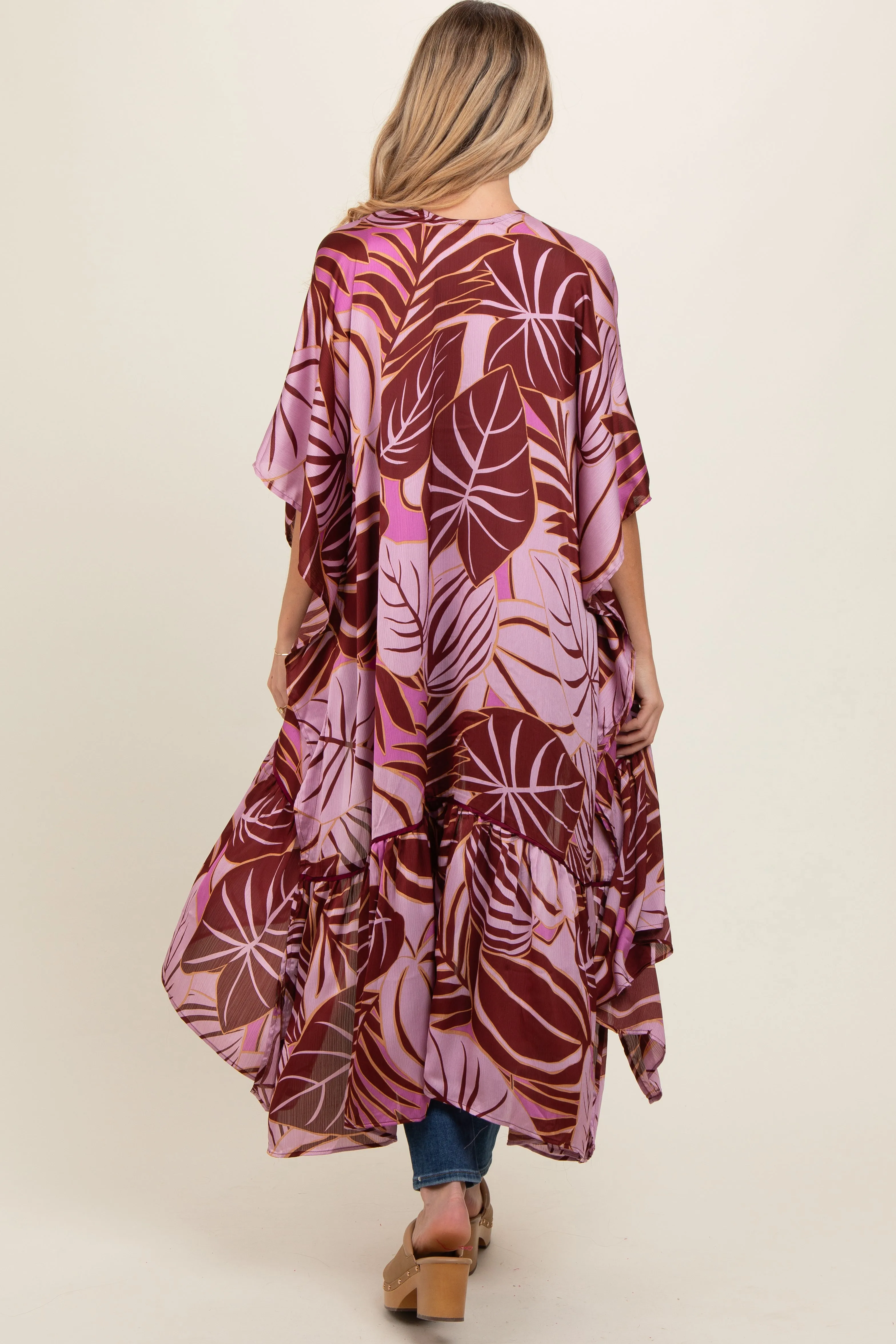 Lavender Tropical Print Long Maternity Cover Up sold by Pinkblush product image thumbnail 4
