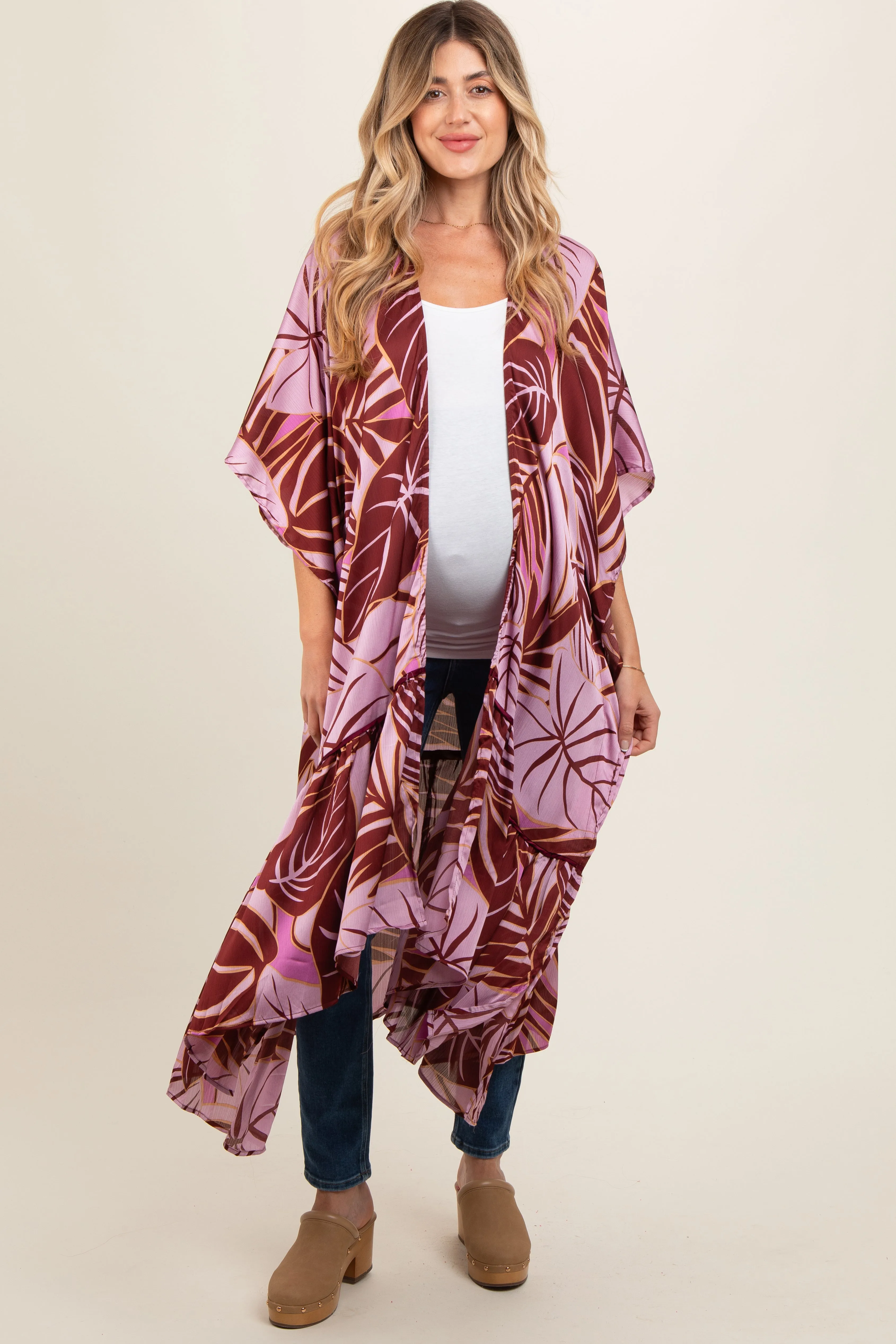 Lavender Tropical Print Long Maternity Cover Up sold by Pinkblush