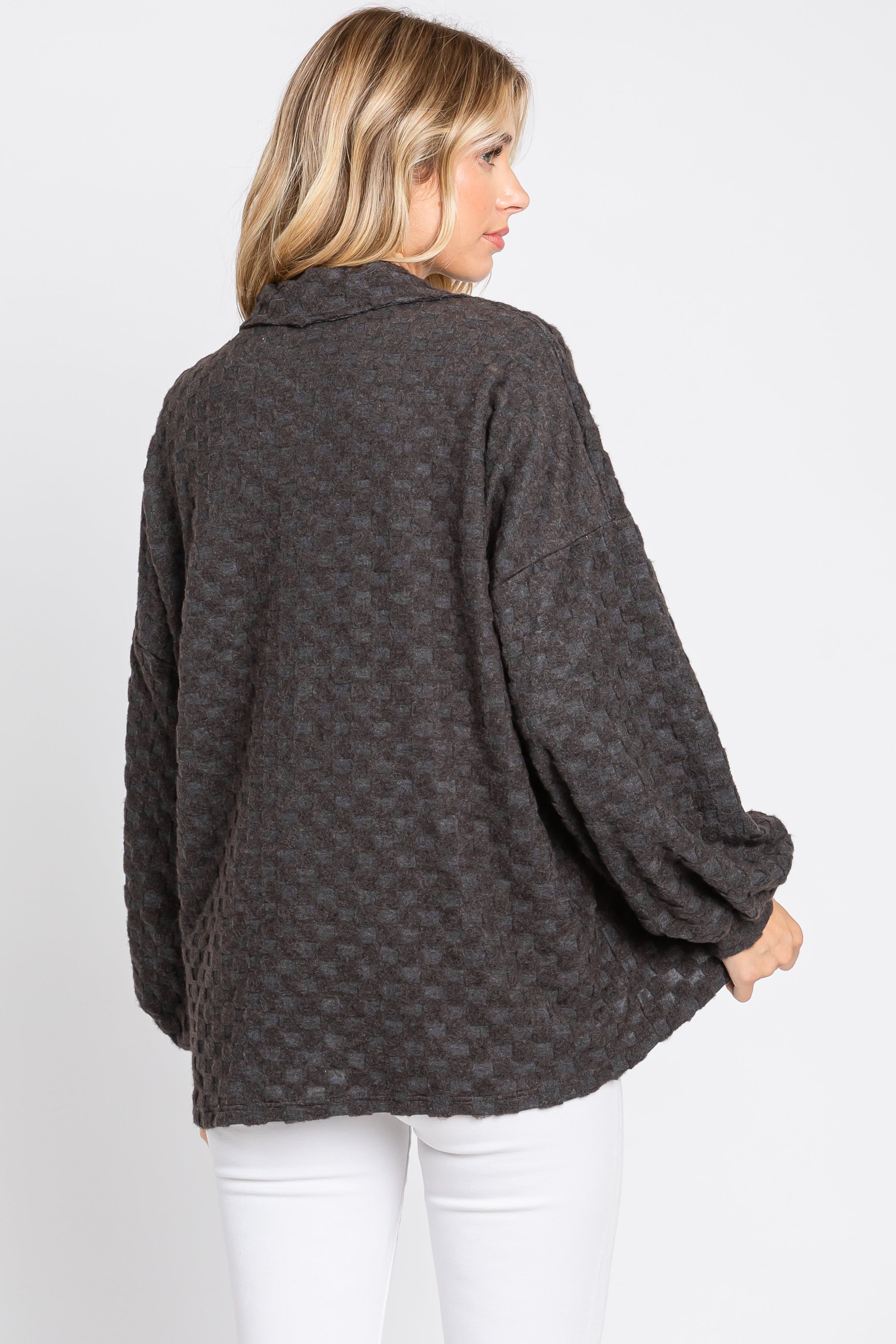 Charcoal Fuzzy Checkered Button Front Top sold by Pinkblush product image thumbnail 3