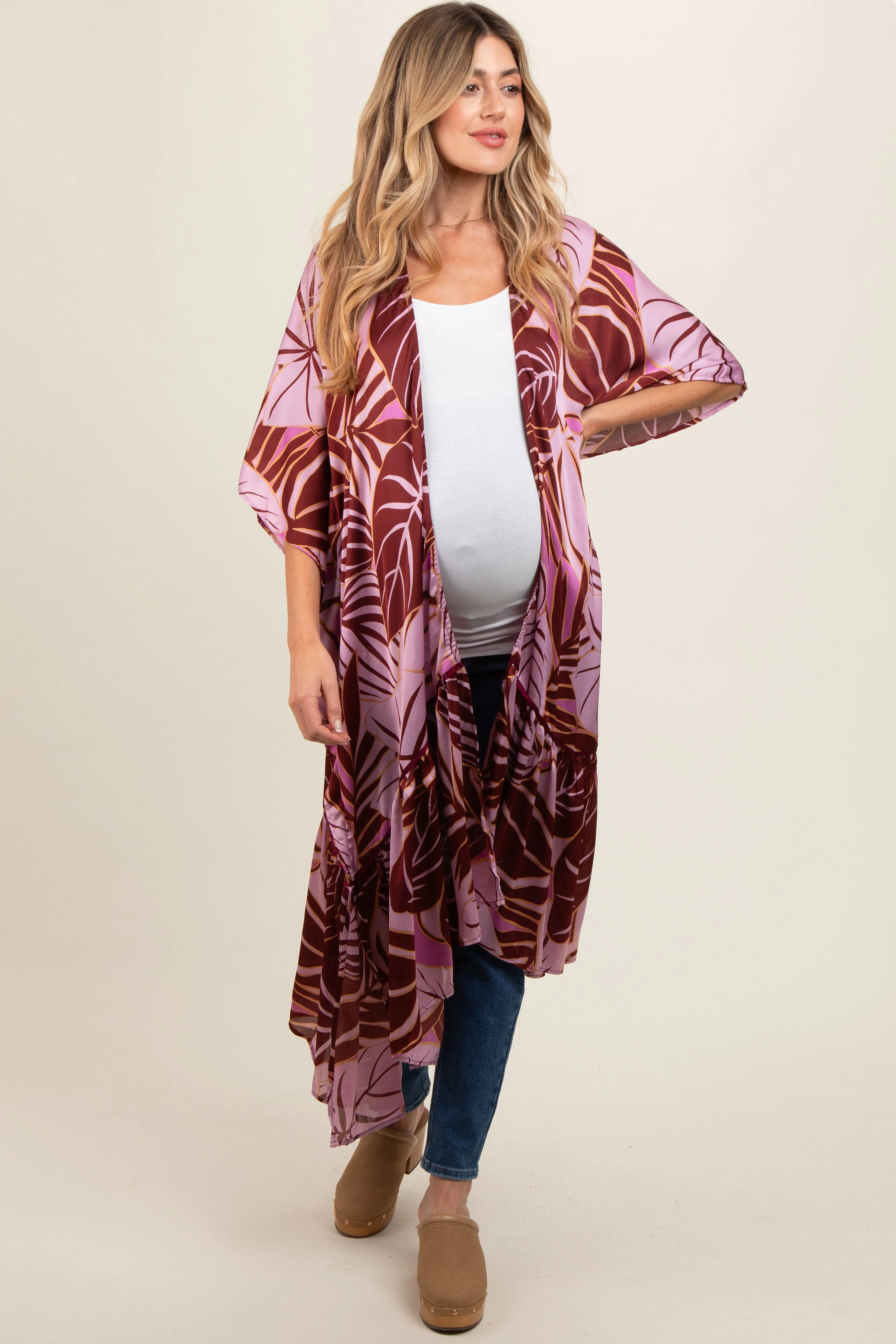 Lavender Tropical Print Long Maternity Cover Up sold by Pinkblush product image thumbnail 2