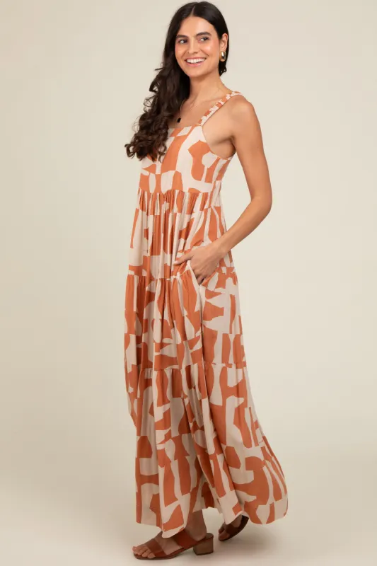 Camel Printed Tiered Maxi Dress sold by Pinkblush