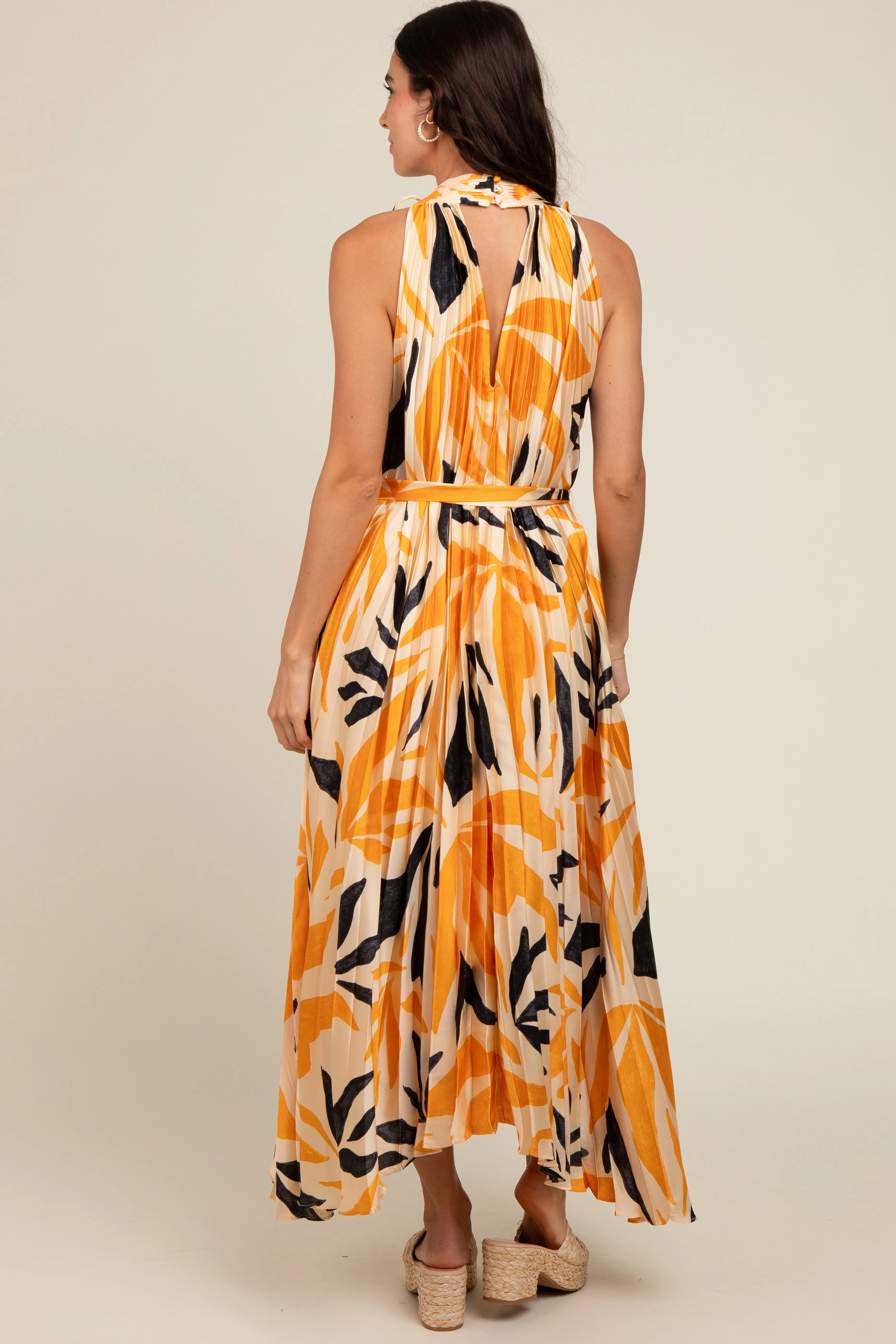 Cream Printed Pleated Maxi Dress sold by Pinkblush product image thumbnail 2