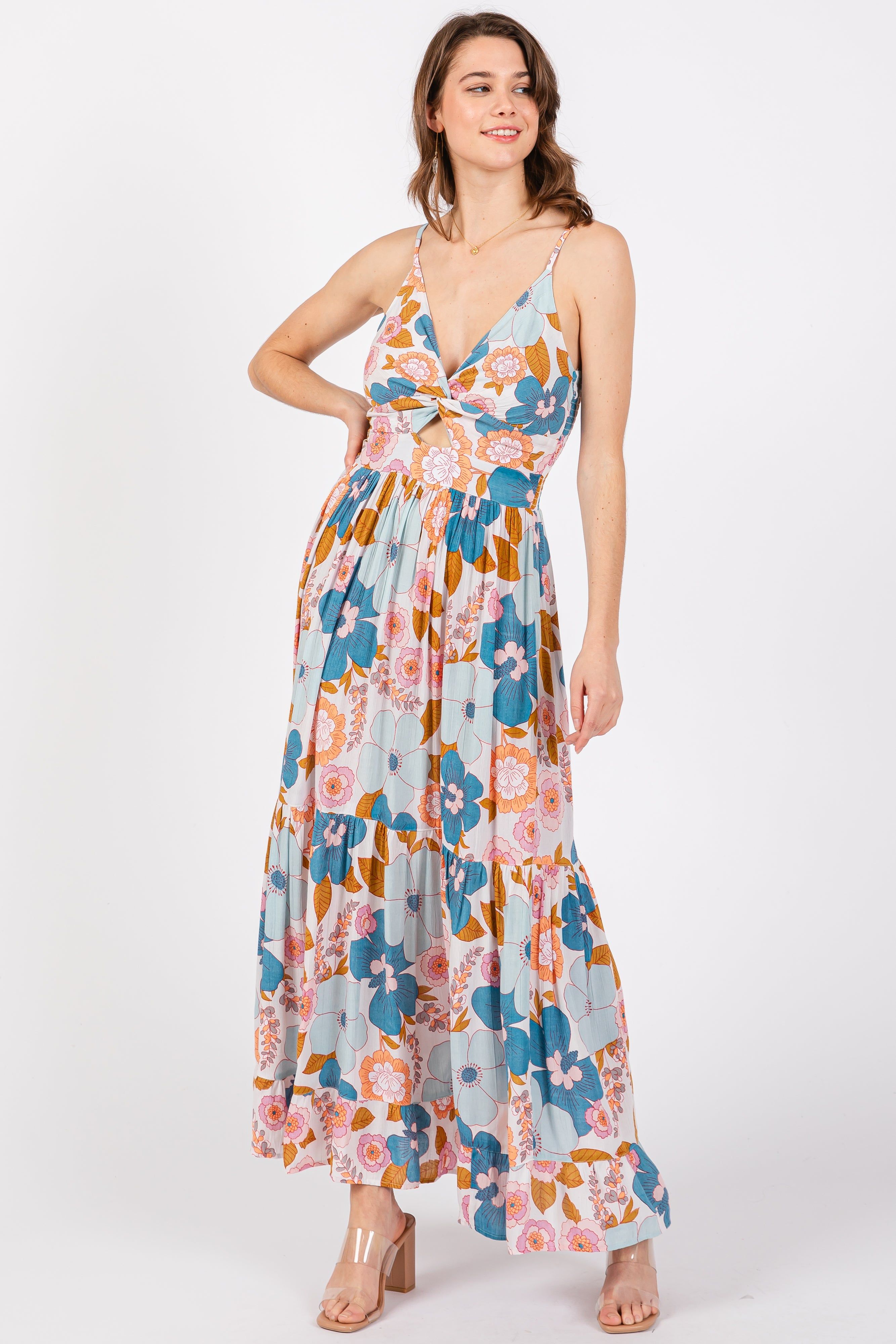 Light Blue Floral Sleeveless Maternity Maxi Dress sold by Pinkblush product image thumbnail 4