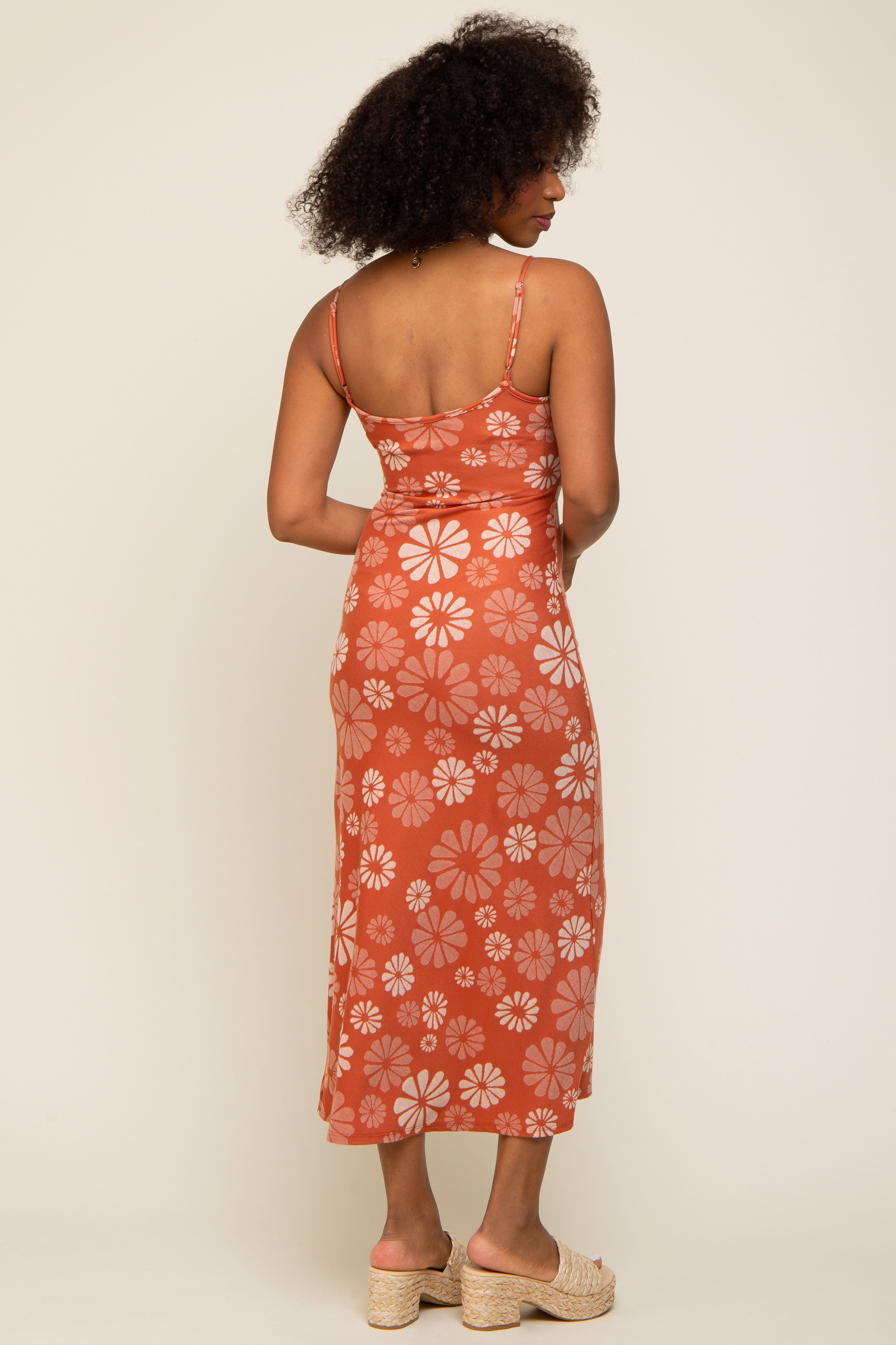 Rust Sleeveless Floral Knit Maxi Dress sold by Pinkblush product image thumbnail 3