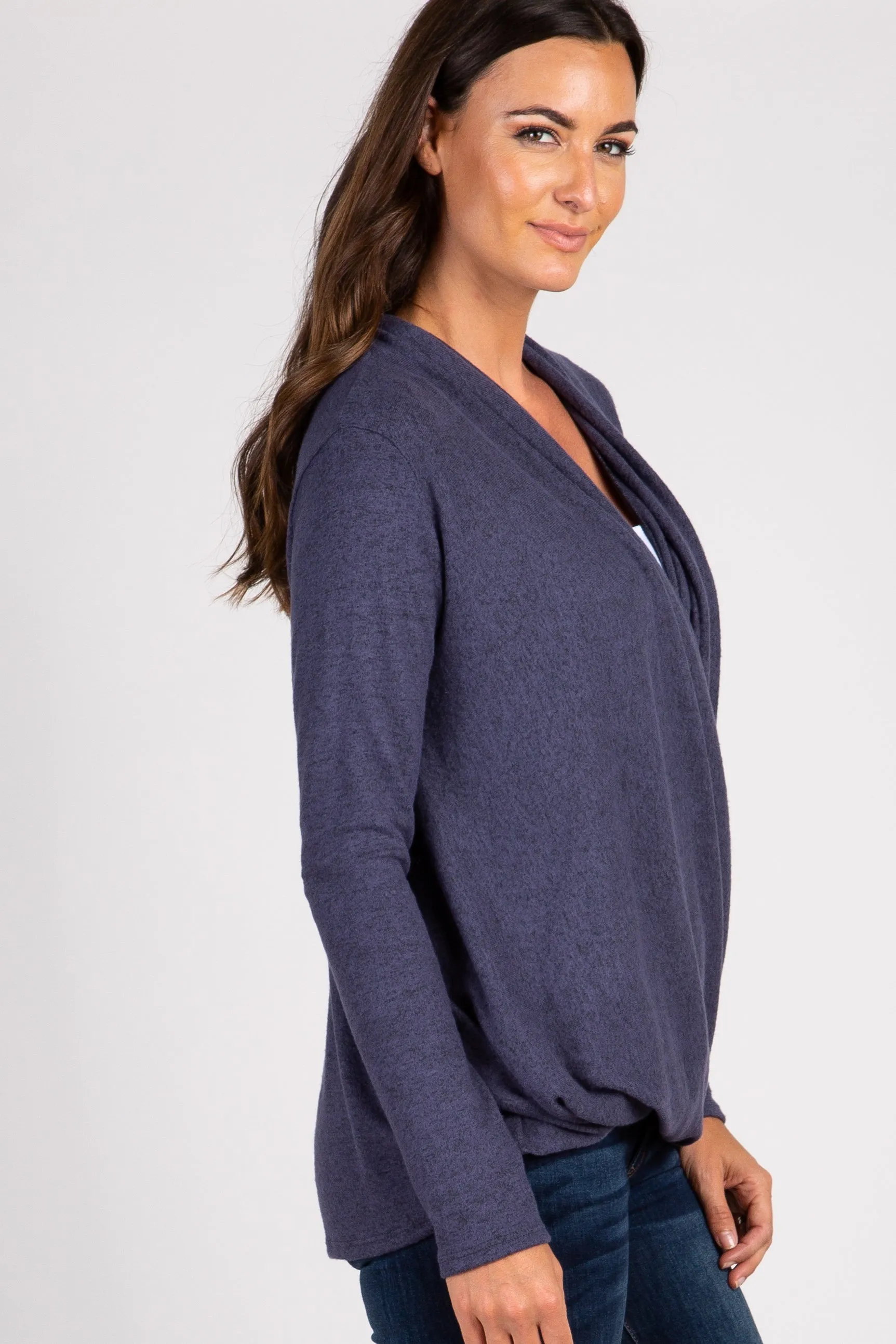 Navy Knit Draped Wrap V-Neck Nursing Top sold by Pinkblush product image thumbnail 3