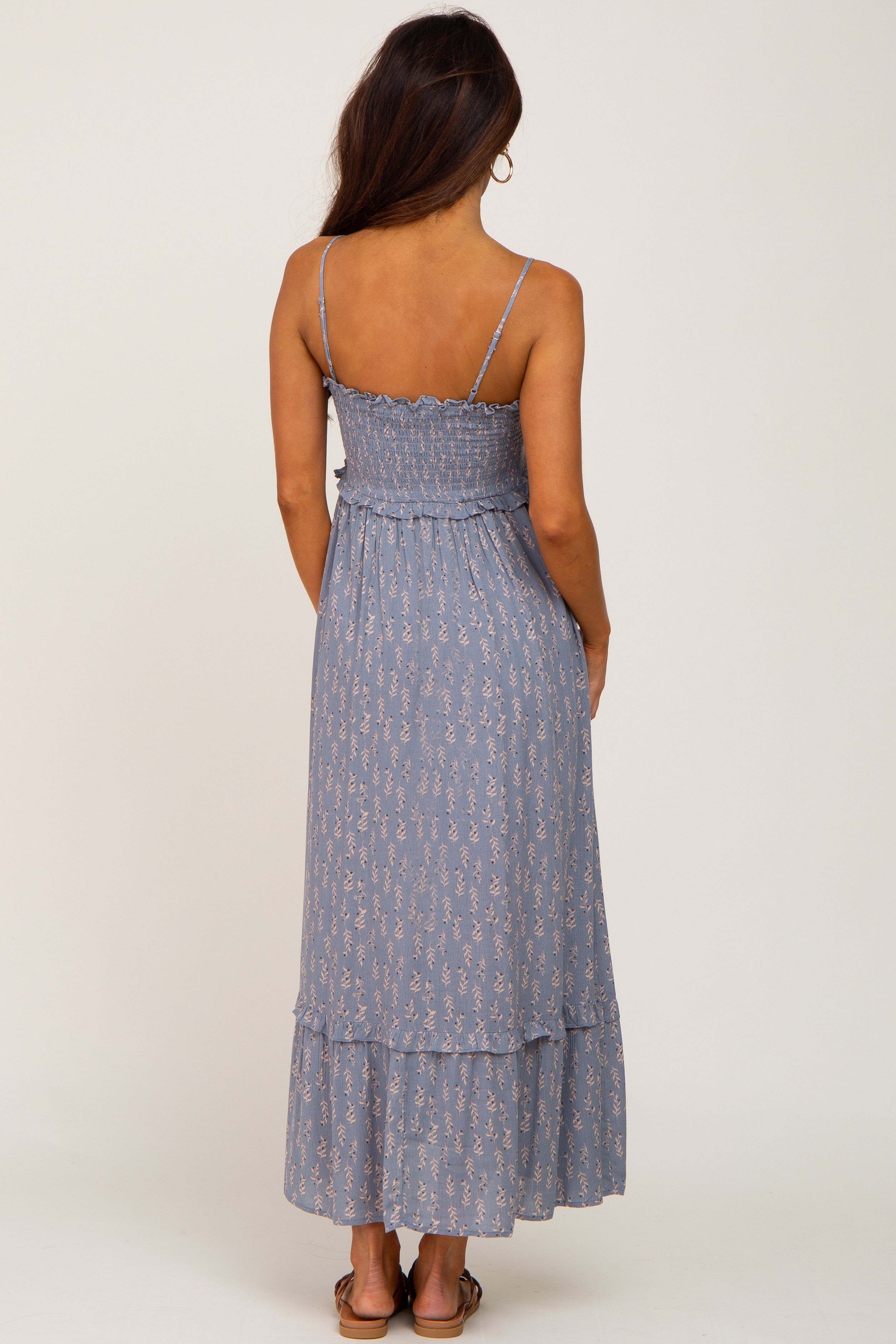 Blue Leaf Print Smocked Dress sold by Pinkblush product image thumbnail 3