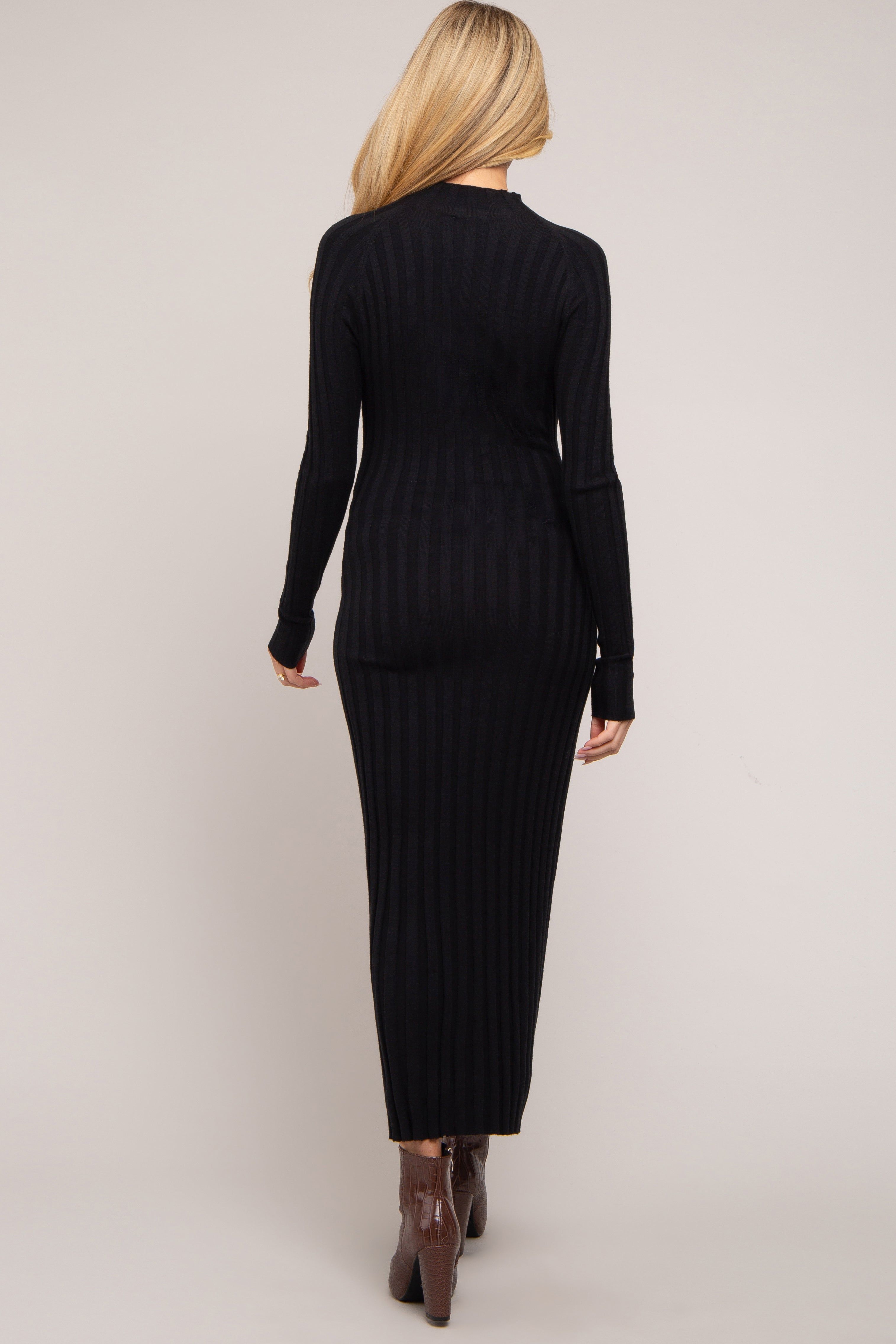 Black Ribbed Turtle Neck Maternity Midi Dress sold by Pinkblush product image thumbnail 3