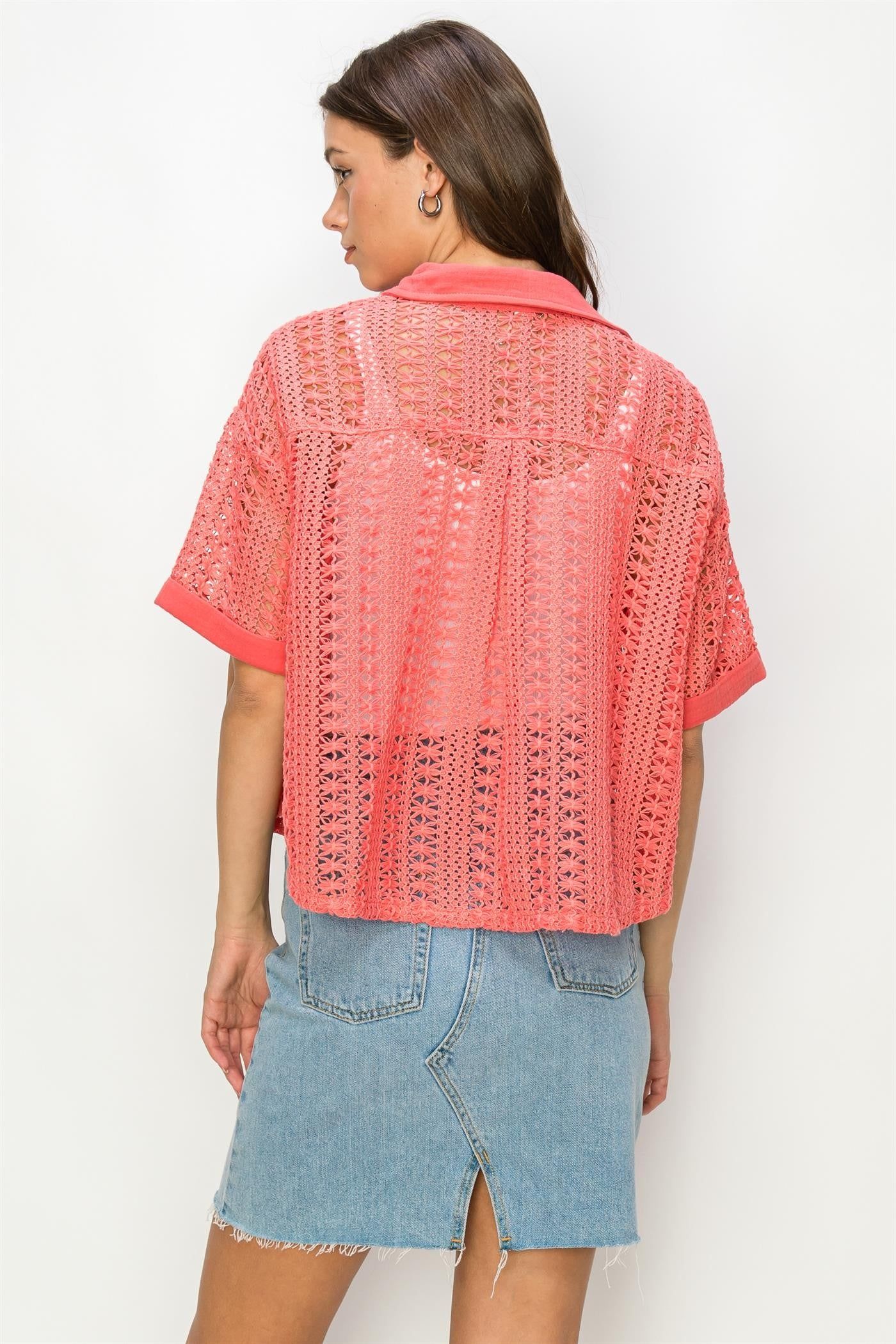 Coral Crochet Button-Front Top sold by Pinkblush product image thumbnail 3
