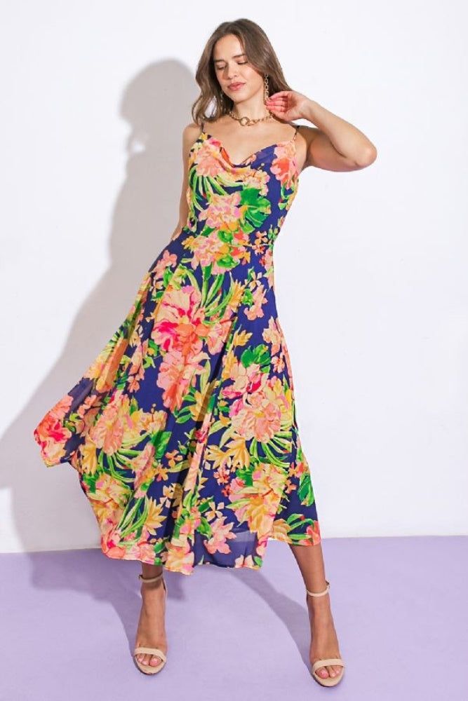 Navy Floral Midi Dress sold by Pinkblush
