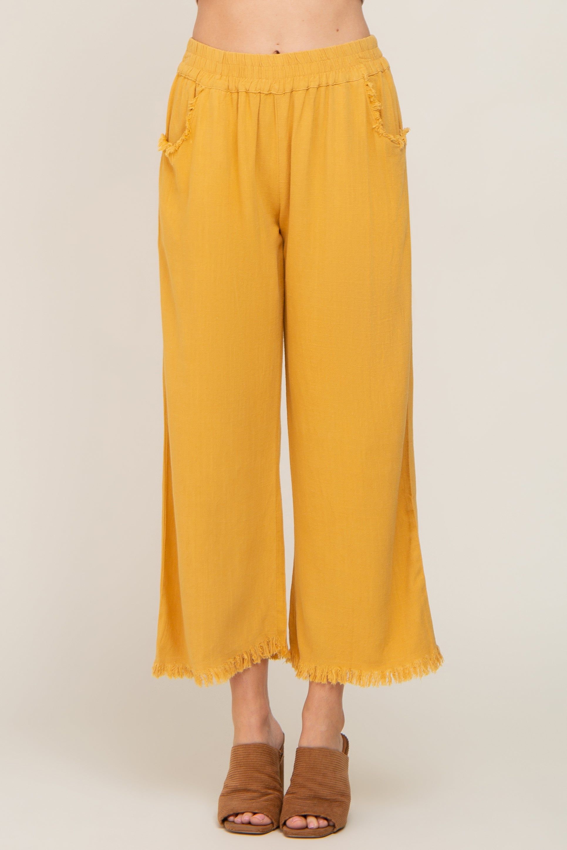 Gold Linen Frayed Hem Crop Pants sold by Pinkblush product image thumbnail 2