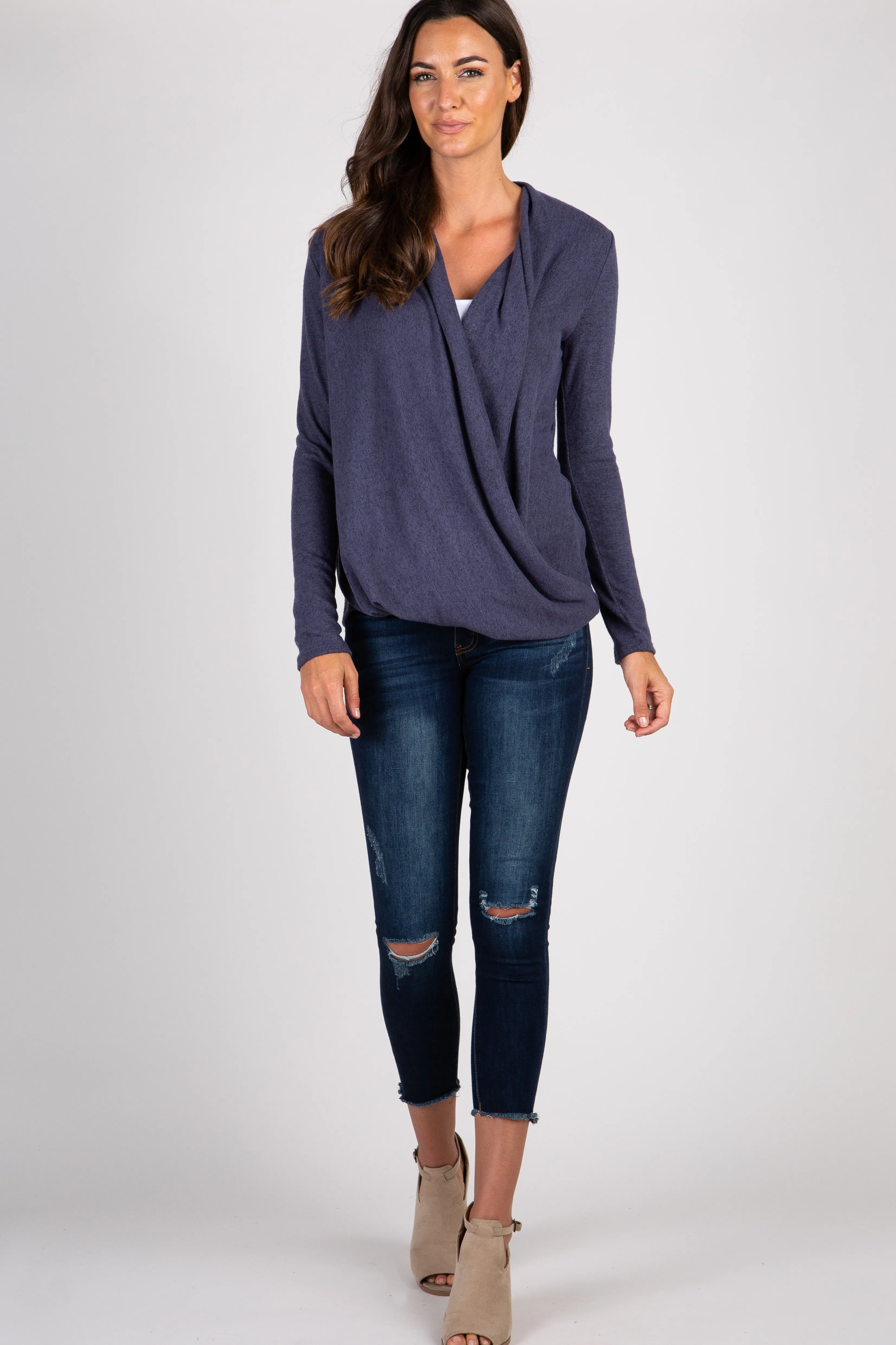 Navy Knit Draped Wrap V-Neck Nursing Top sold by Pinkblush product image thumbnail 2