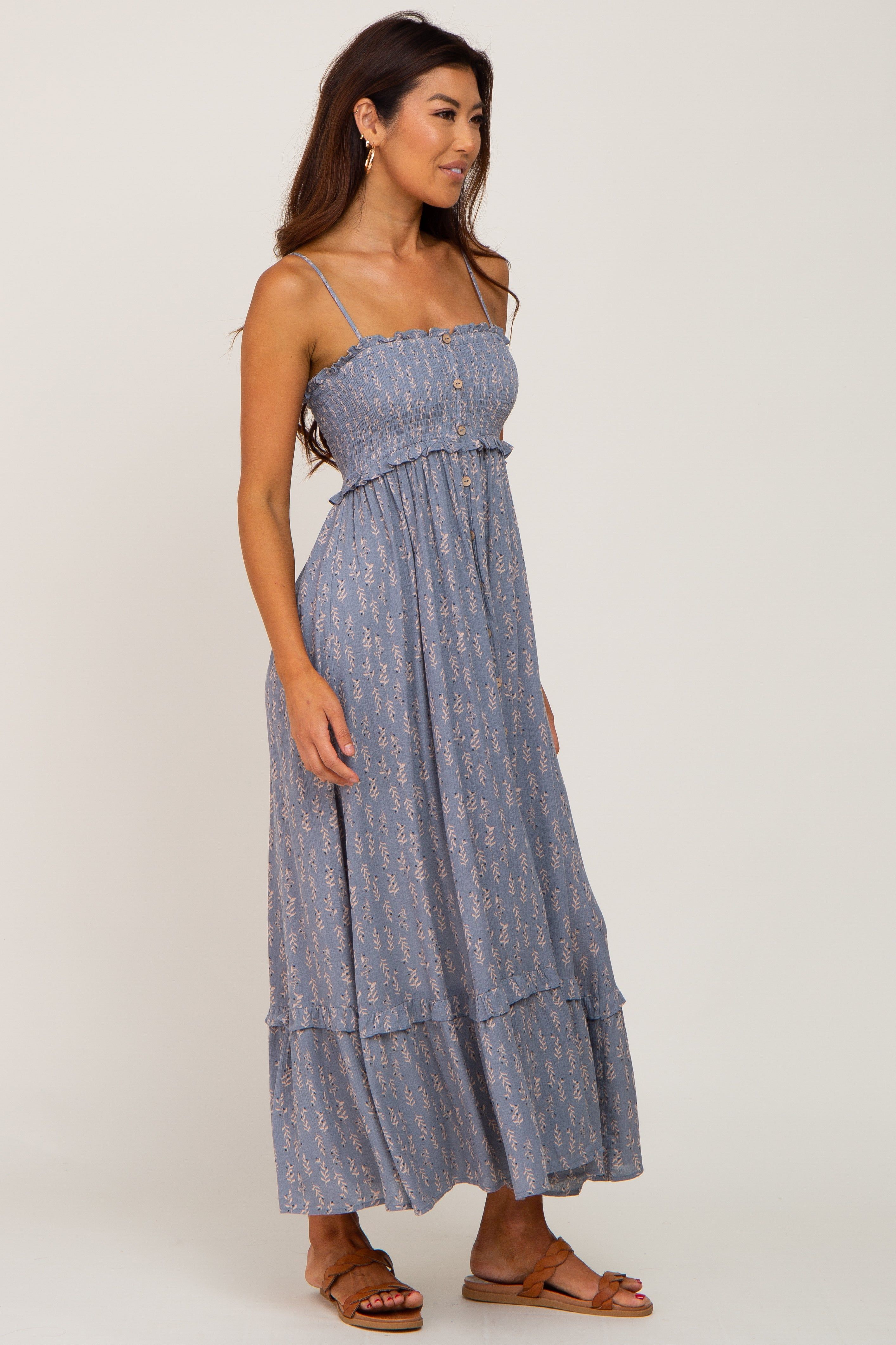 Blue Leaf Print Smocked Dress sold by Pinkblush product image thumbnail 2