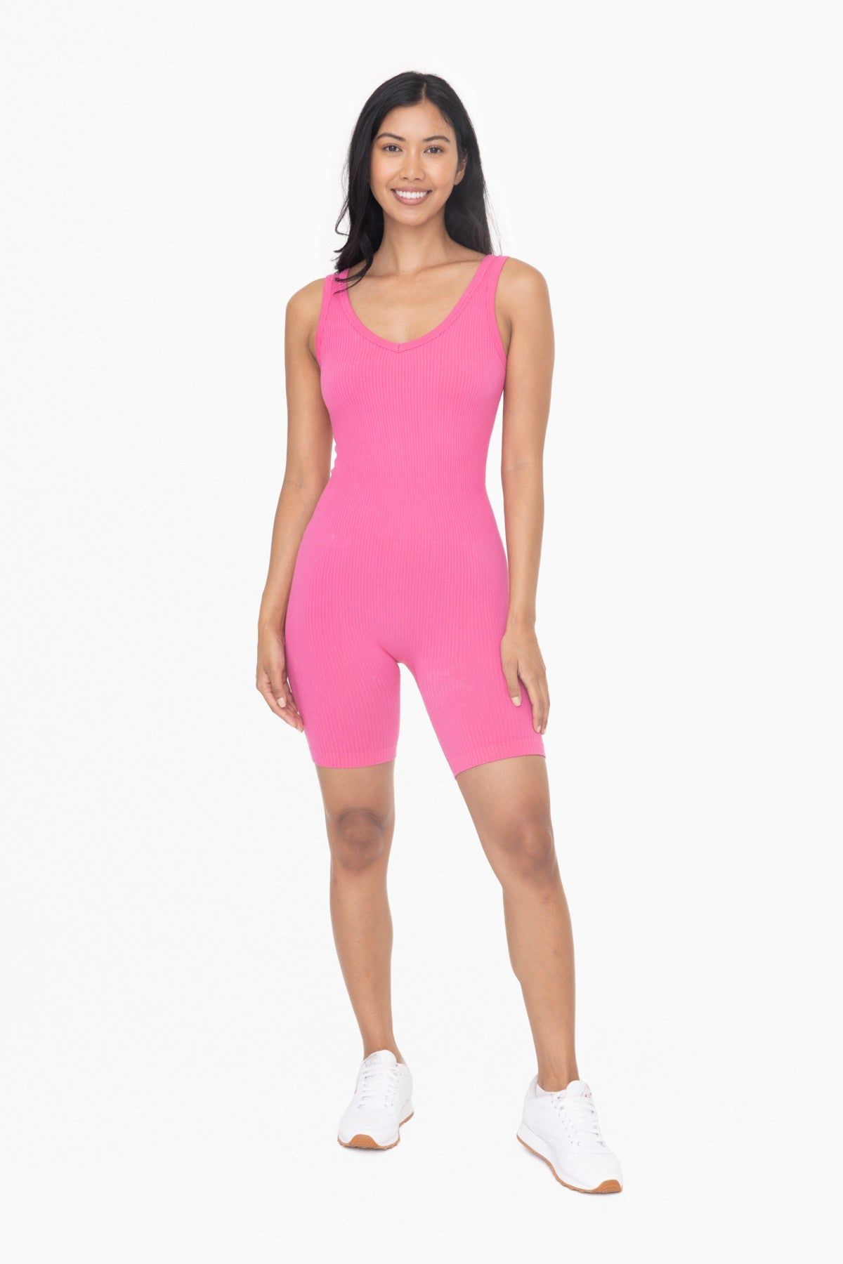 Fuchsia Ribbed Sleeveless Fitted Romper sold by Pinkblush product image thumbnail 2
