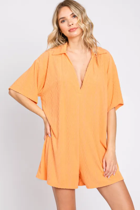 Orange Terry Cloth Collared Romper sold by Pinkblush