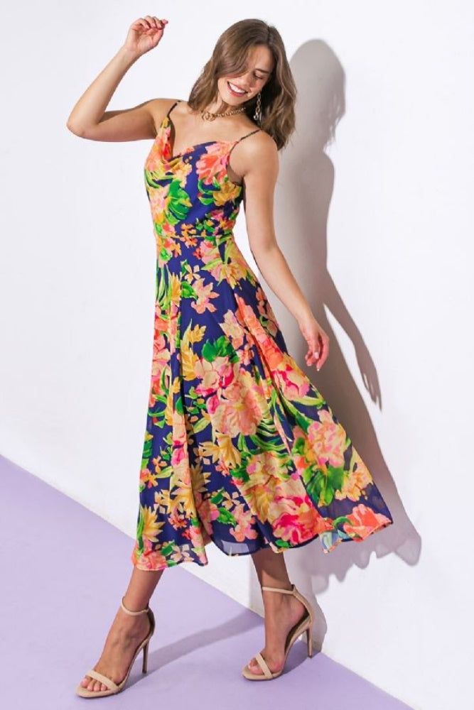 Navy Floral Midi Dress sold by Pinkblush product image thumbnail 2