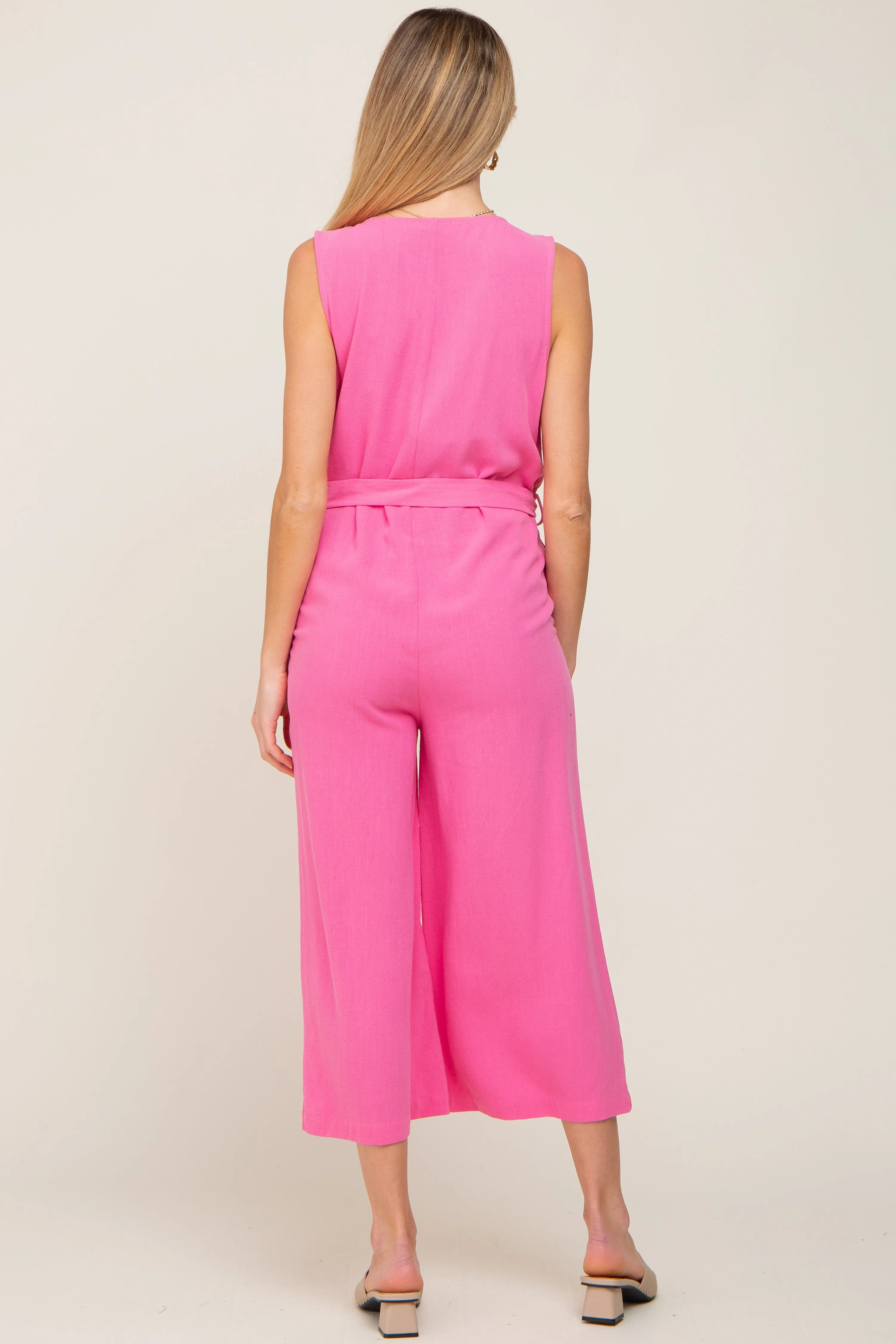 Pink Sleeveless Button Front Maternity Cropped Jumpsuit sold by Pinkblush product image thumbnail 4