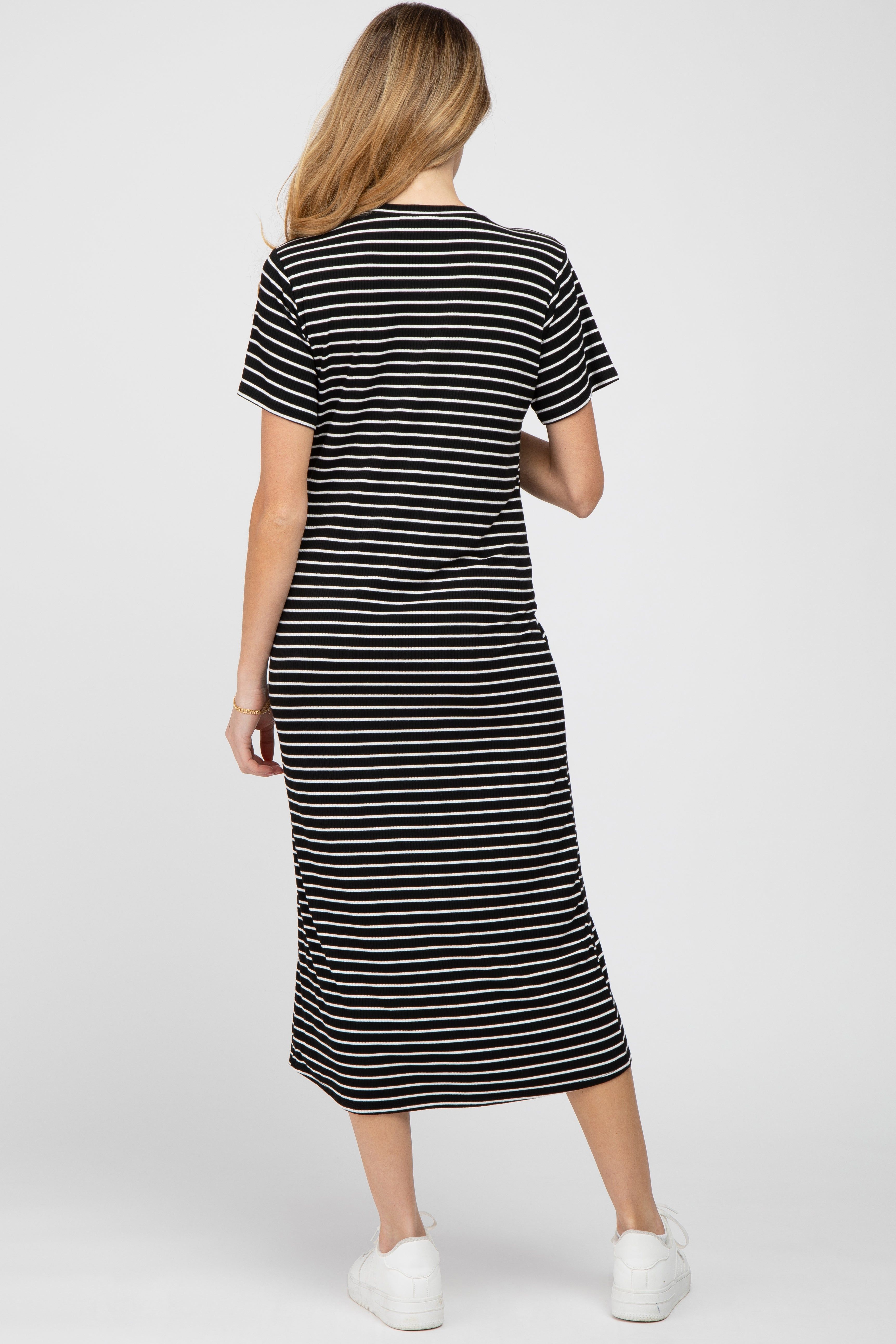 Black Striped Ribbed Maternity Midi Dress sold by Pinkblush product image thumbnail 3