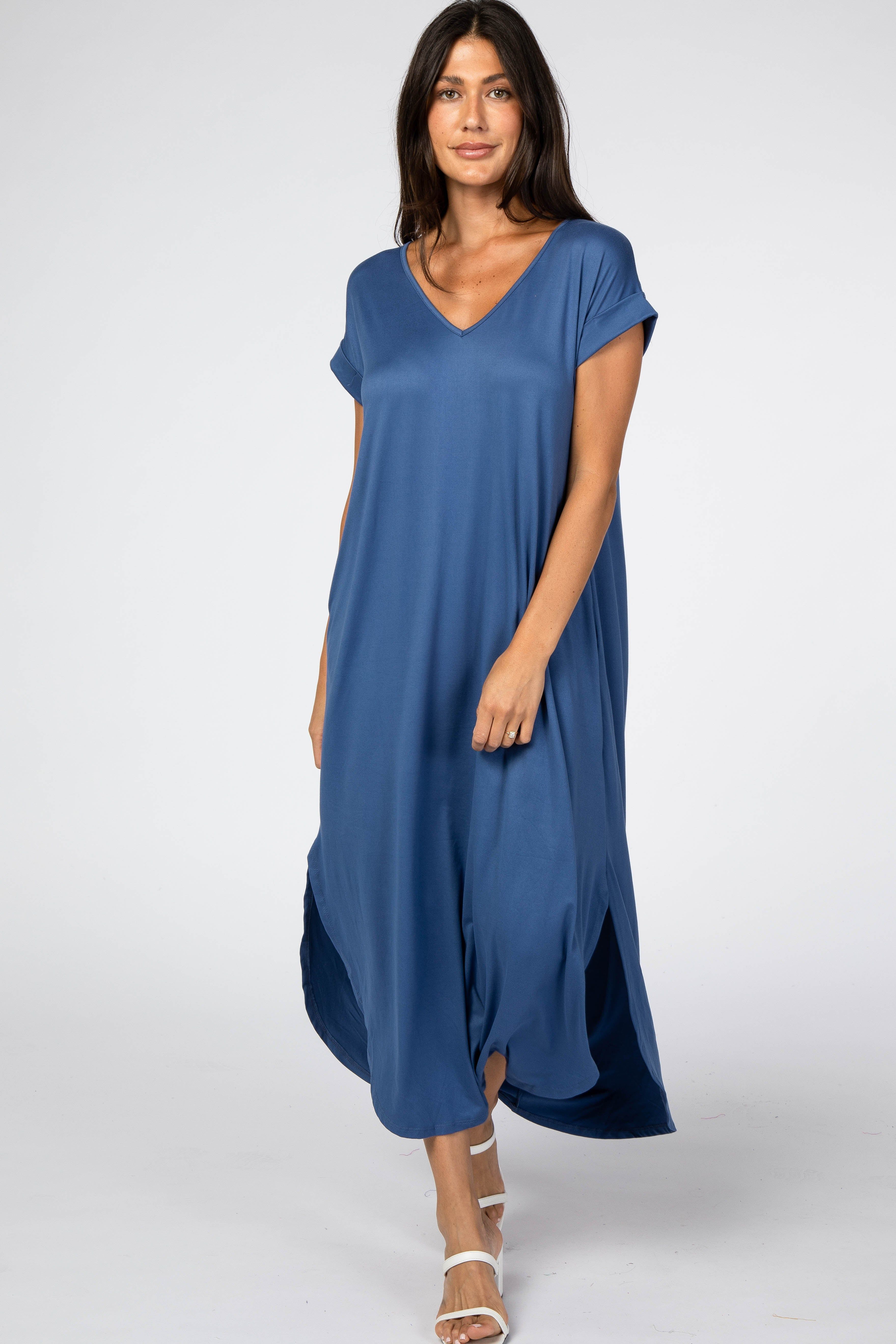 Blue Side Slit Maxi Dress sold by Pinkblush