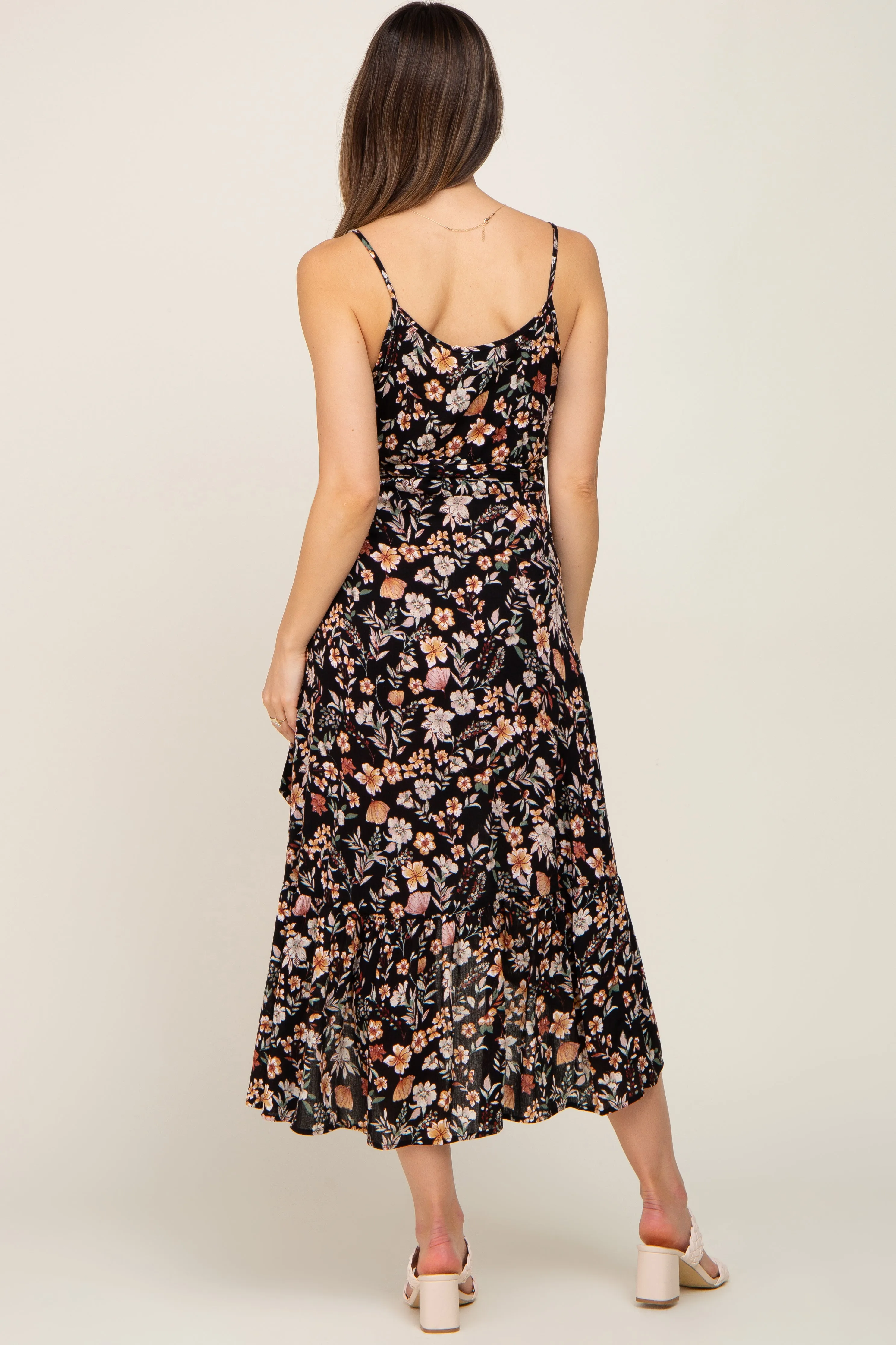 Black Floral Sleeveless Maternity Midi Wrap Dress sold by Pinkblush product image thumbnail 3