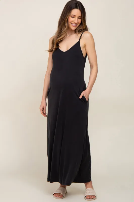 Black Sleeveless V-Neck Maternity Maxi Dress sold by Pinkblush