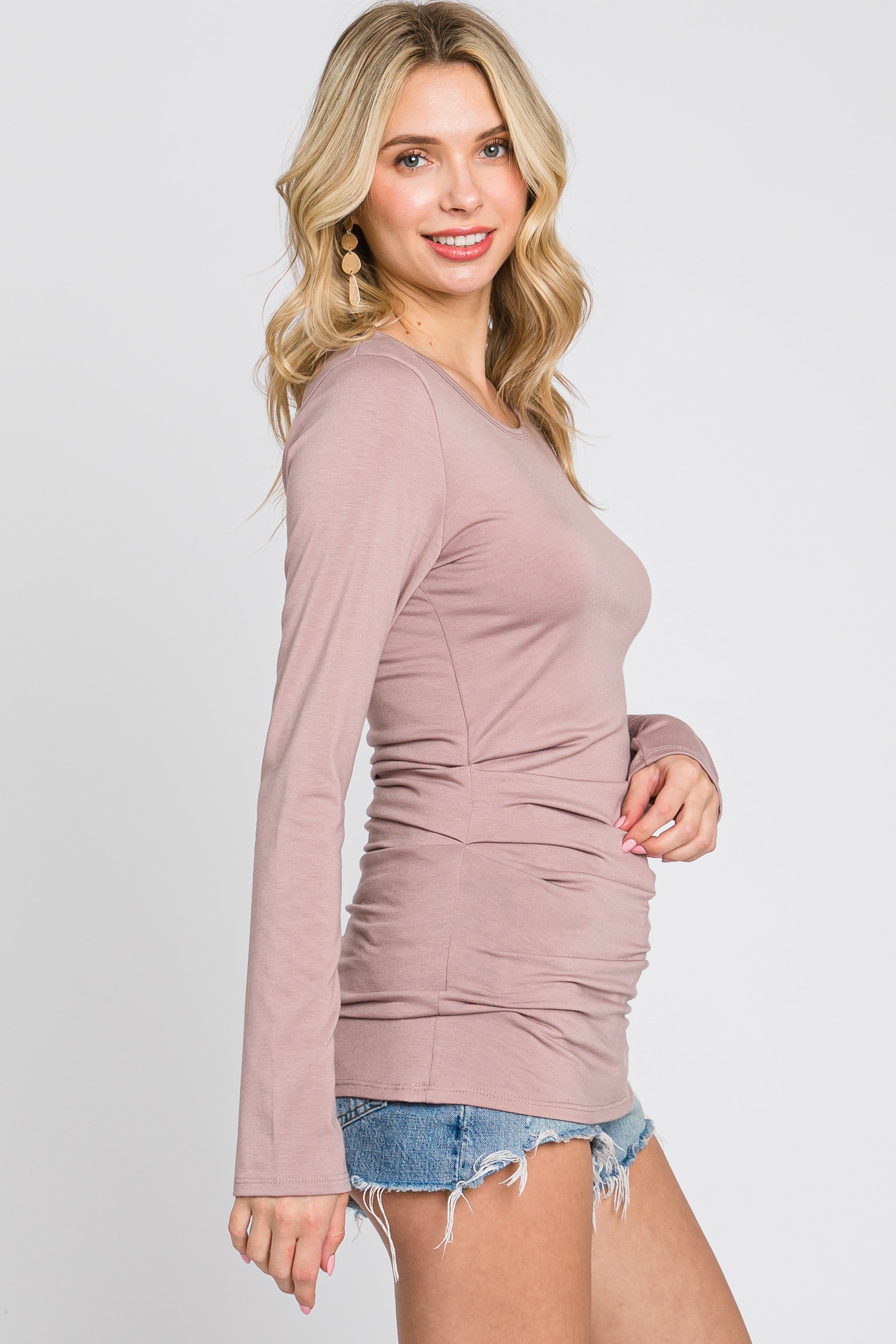 Mauve Ruched Side Long Sleeve Top sold by Pinkblush product image thumbnail 2