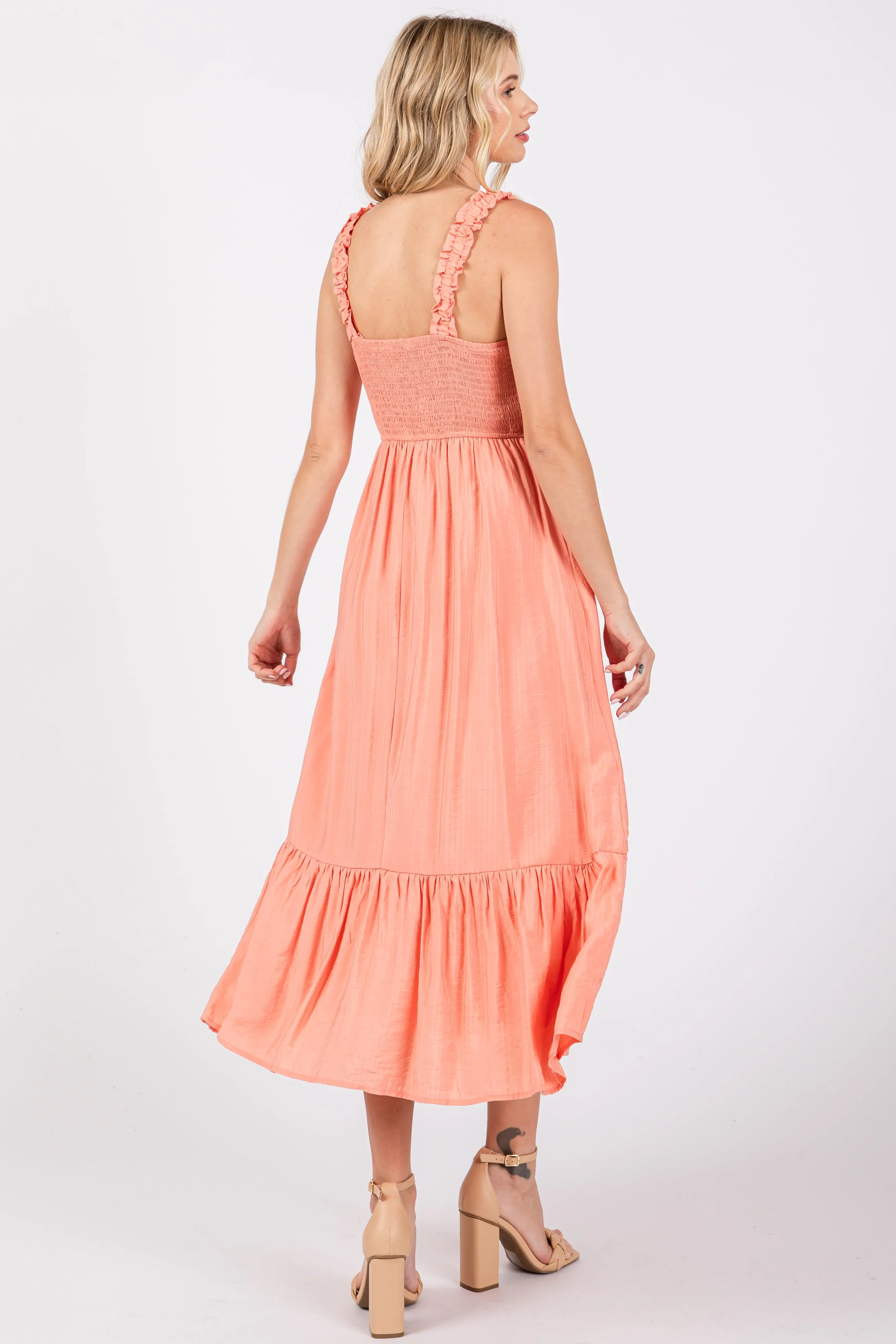 Coral Smocked Bodice Maxi Dress sold by Pinkblush product image thumbnail 3