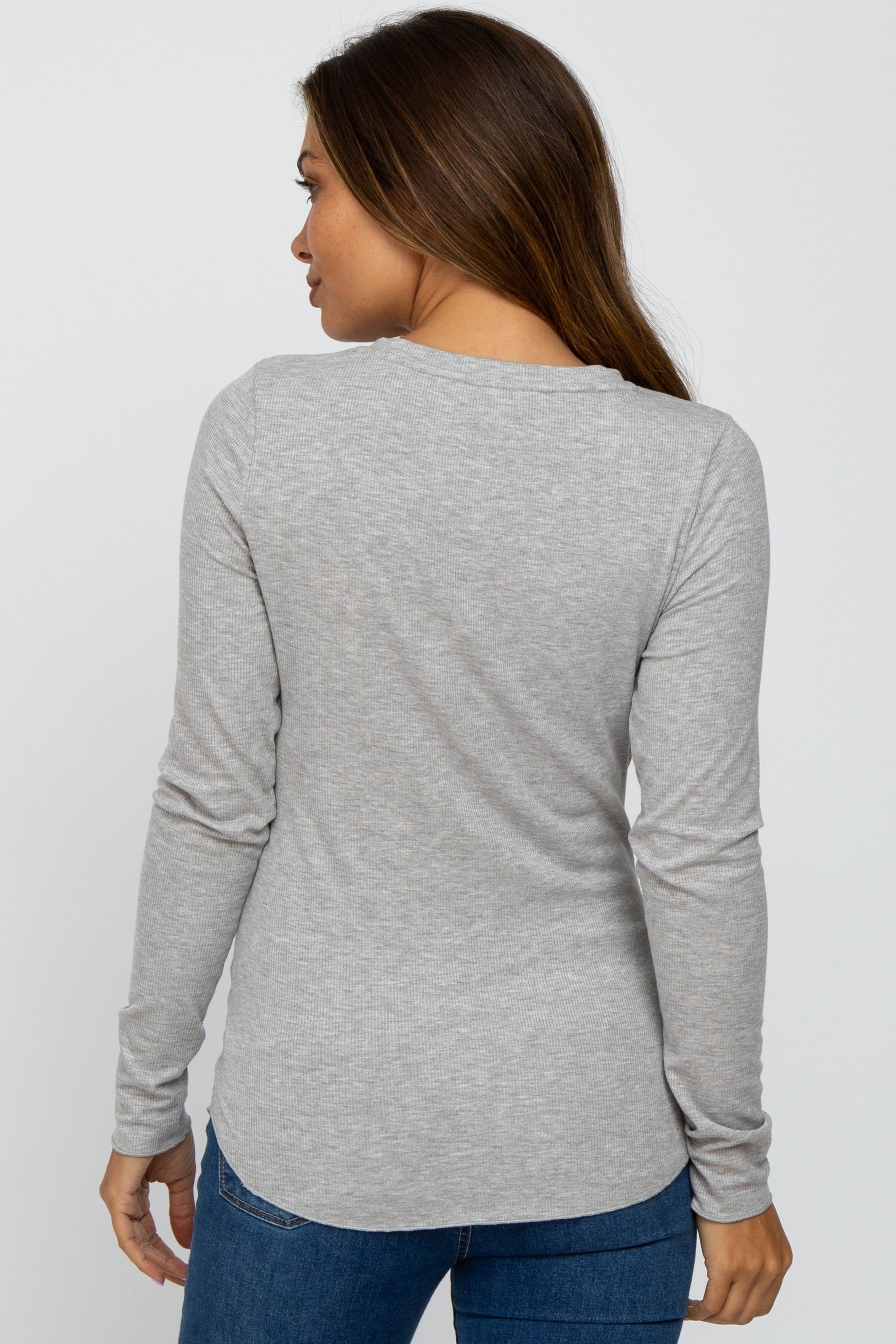 Heather Grey Ribbed Button Front Long Sleeve Maternity Top sold by Pinkblush product image thumbnail 3