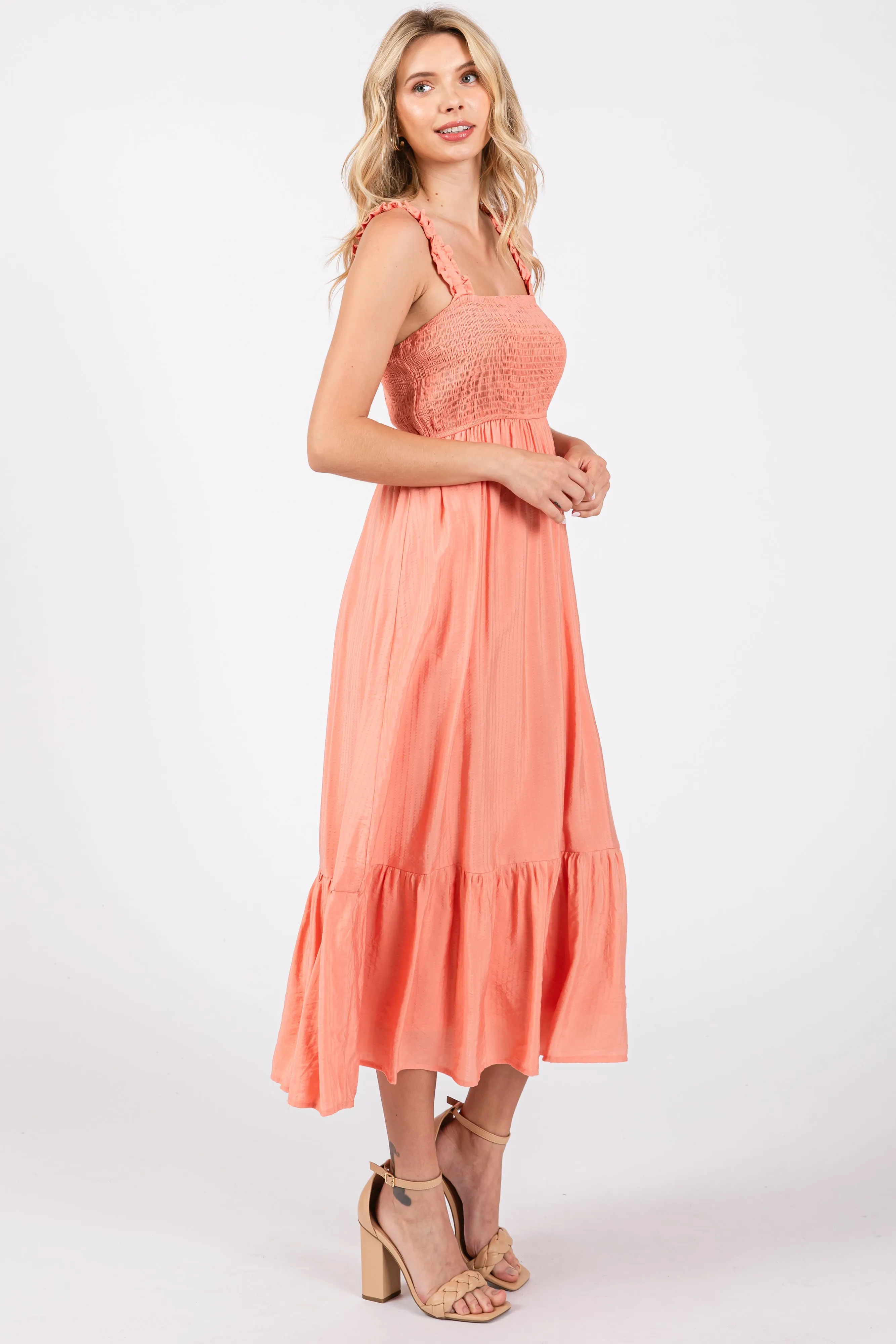 Coral Smocked Bodice Maxi Dress sold by Pinkblush product image thumbnail 2