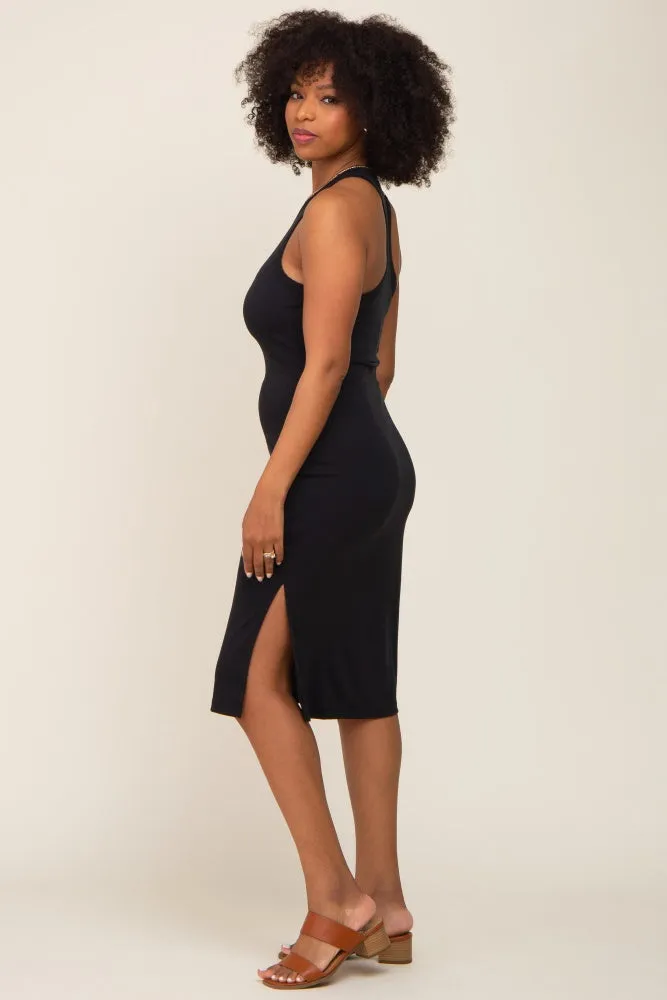 Black Ribbed Side Slit Midi Dress sold by Pinkblush product image thumbnail 2