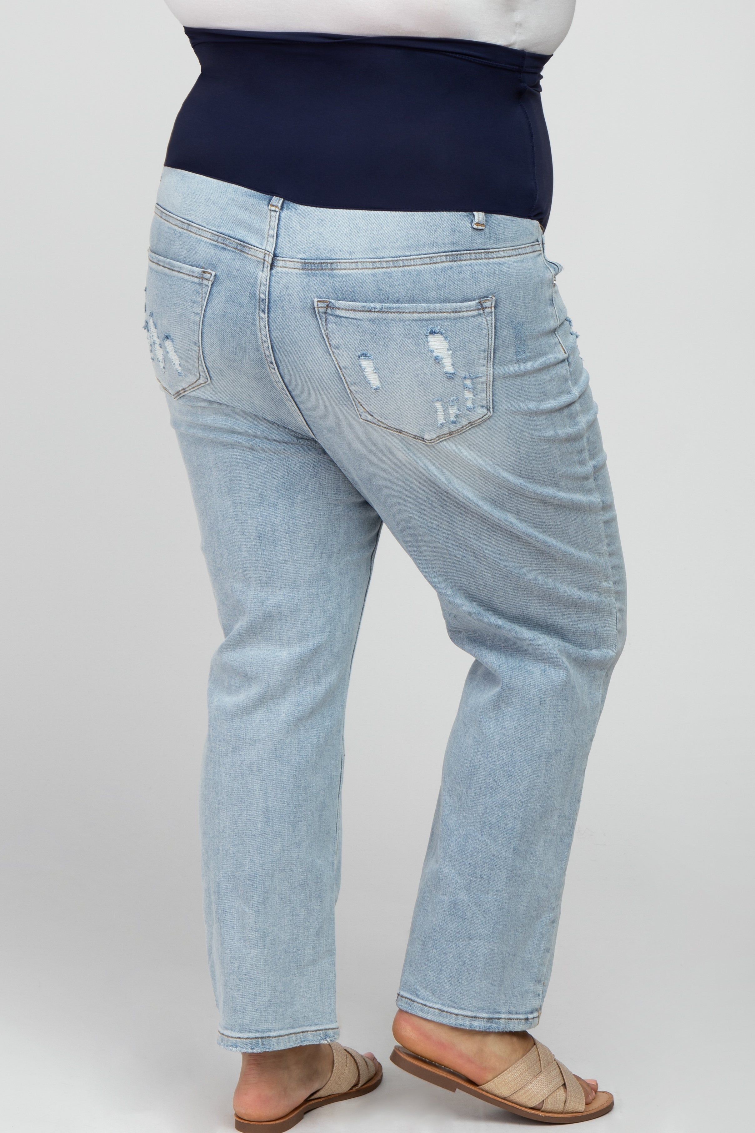 Light Blue Distressed Maternity Plus Jeans sold by Pinkblush product image thumbnail 4