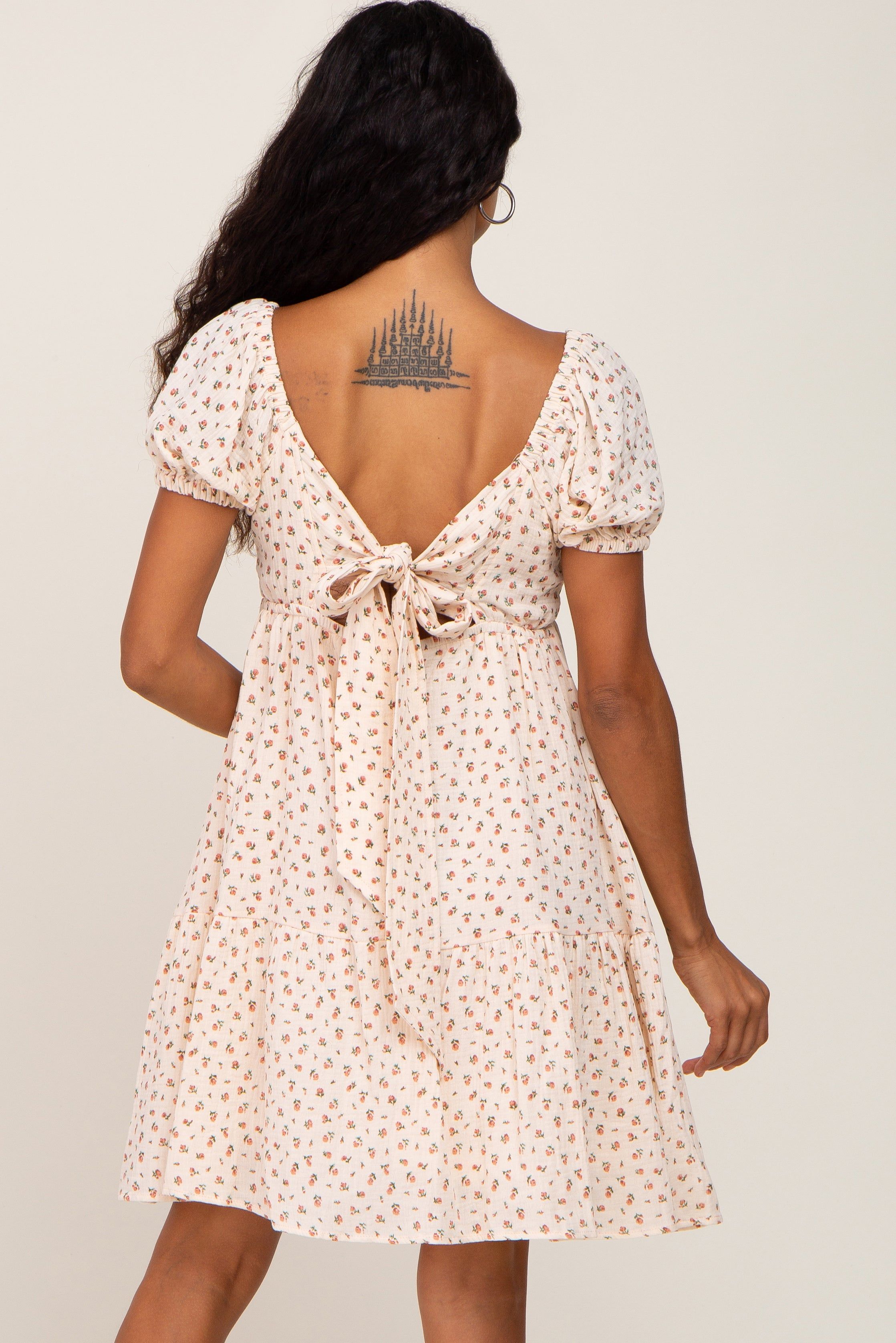 Cream Floral Puff Sleeve Dress sold by Pinkblush product image thumbnail 3