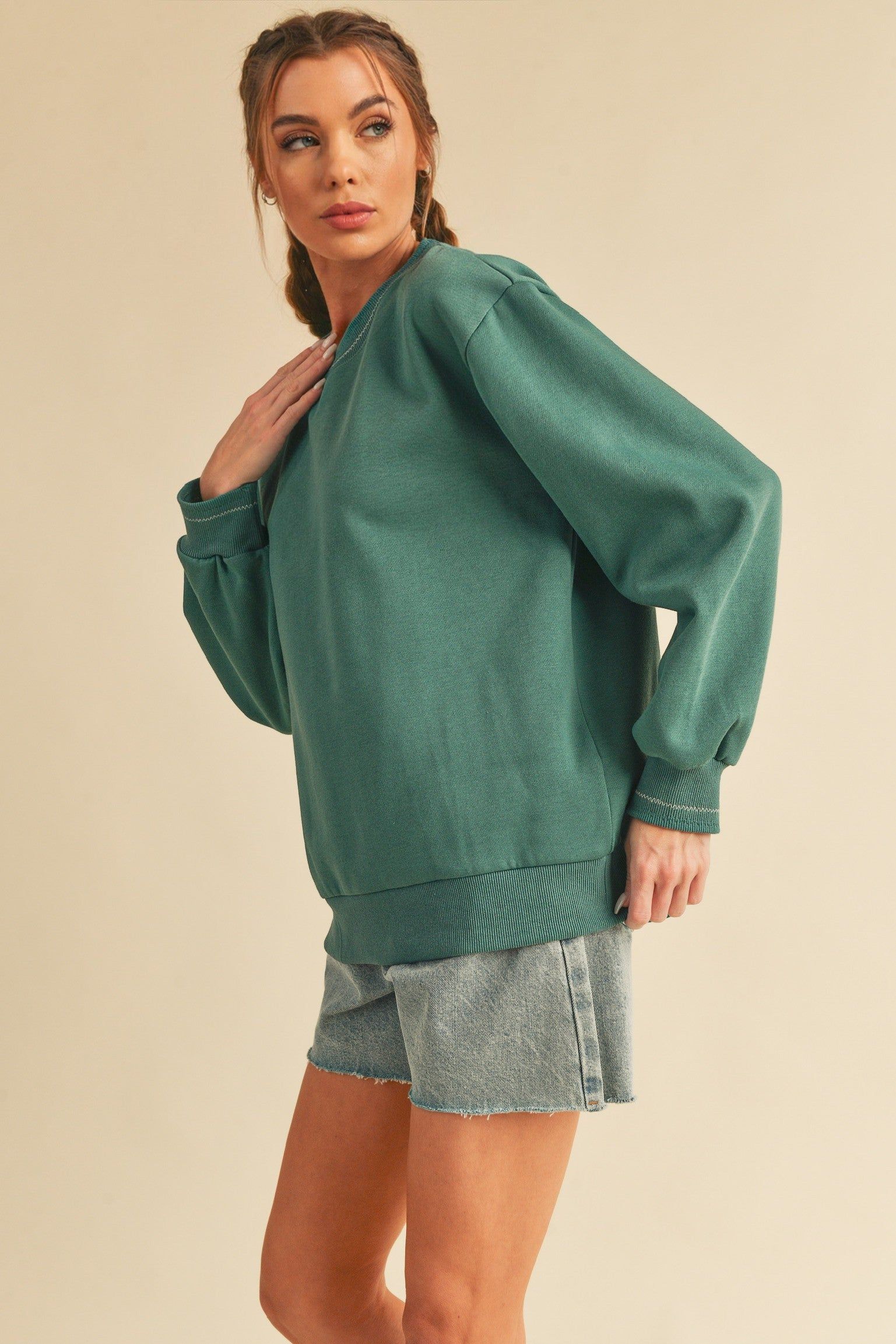 Teal Embroidered Fleece Sweatshirt sold by Pinkblush product image thumbnail 2