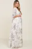 Mint Green Floral Chiffon Double V-Neck Smocked Waist Front Slit Maternity Maxi Dress sold by Pinkblush