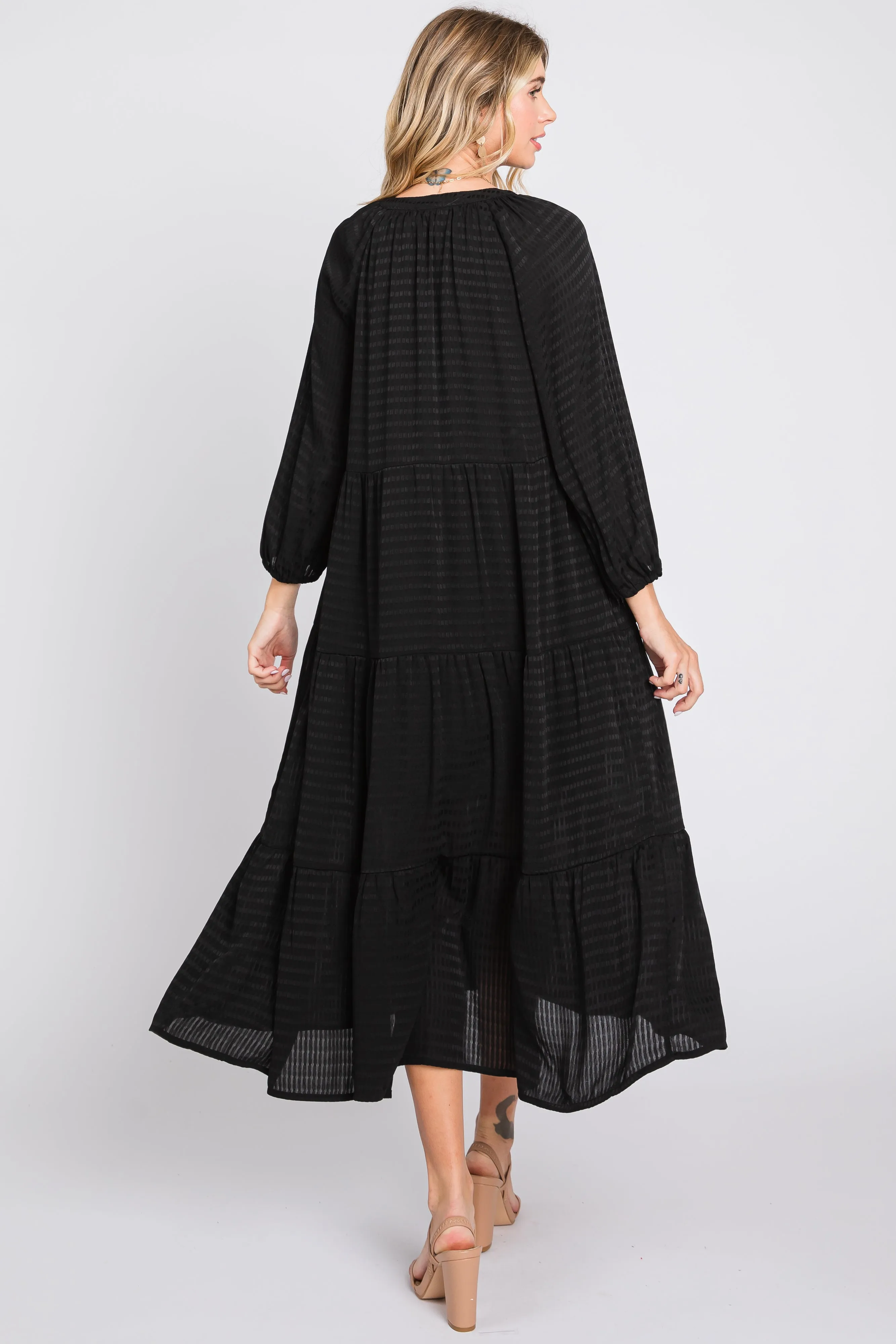 Black Textured Tiered Maternity Midi Dress sold by Pinkblush product image thumbnail 3