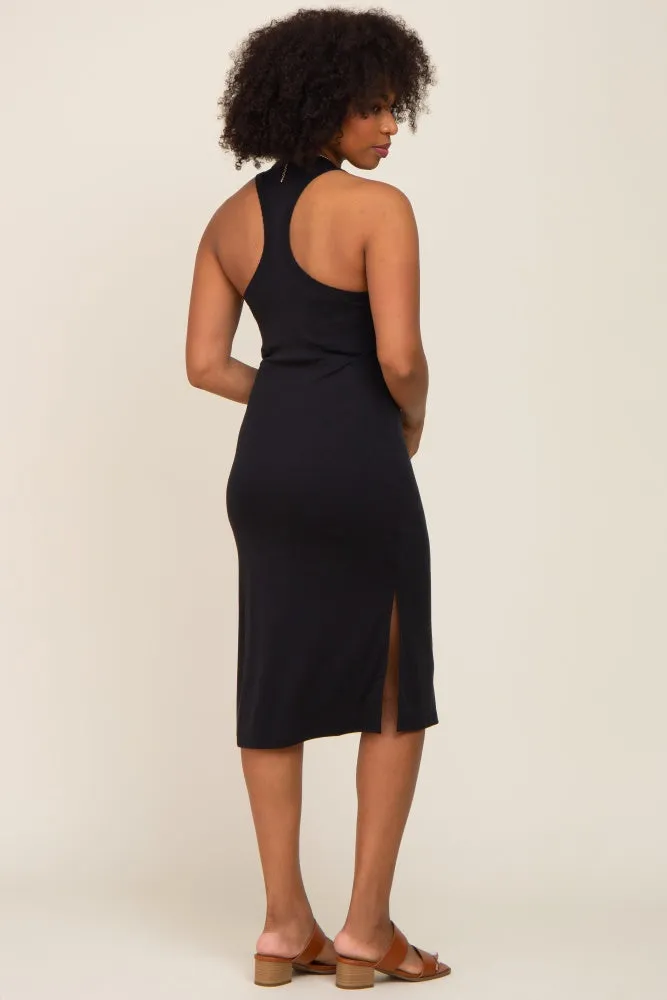 Black Ribbed Side Slit Midi Dress sold by Pinkblush product image thumbnail 3