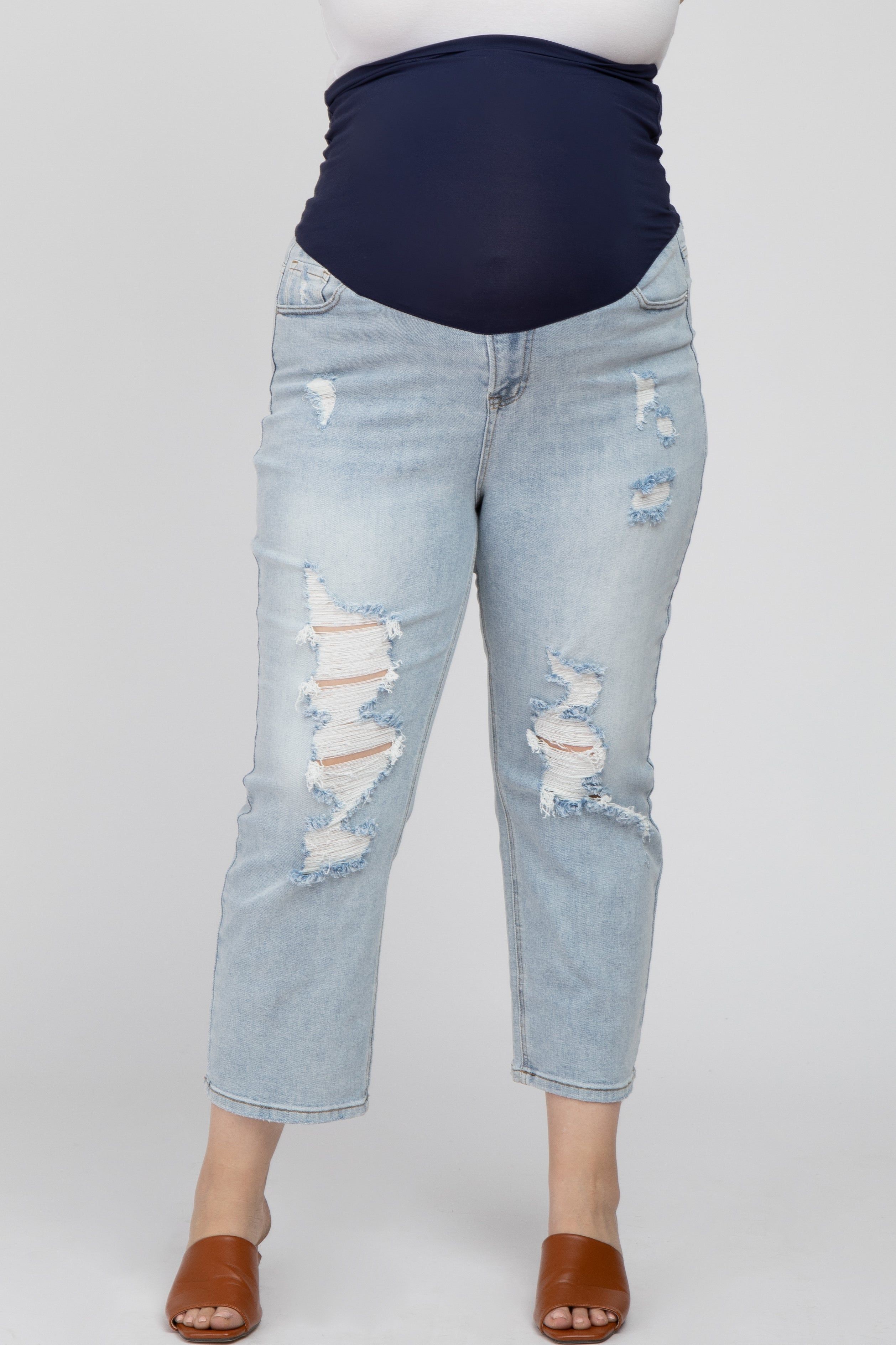 Light Blue Distressed Maternity Plus Jeans sold by Pinkblush product image thumbnail 2