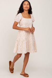 Cream Floral Puff Sleeve Dress sold by Pinkblush