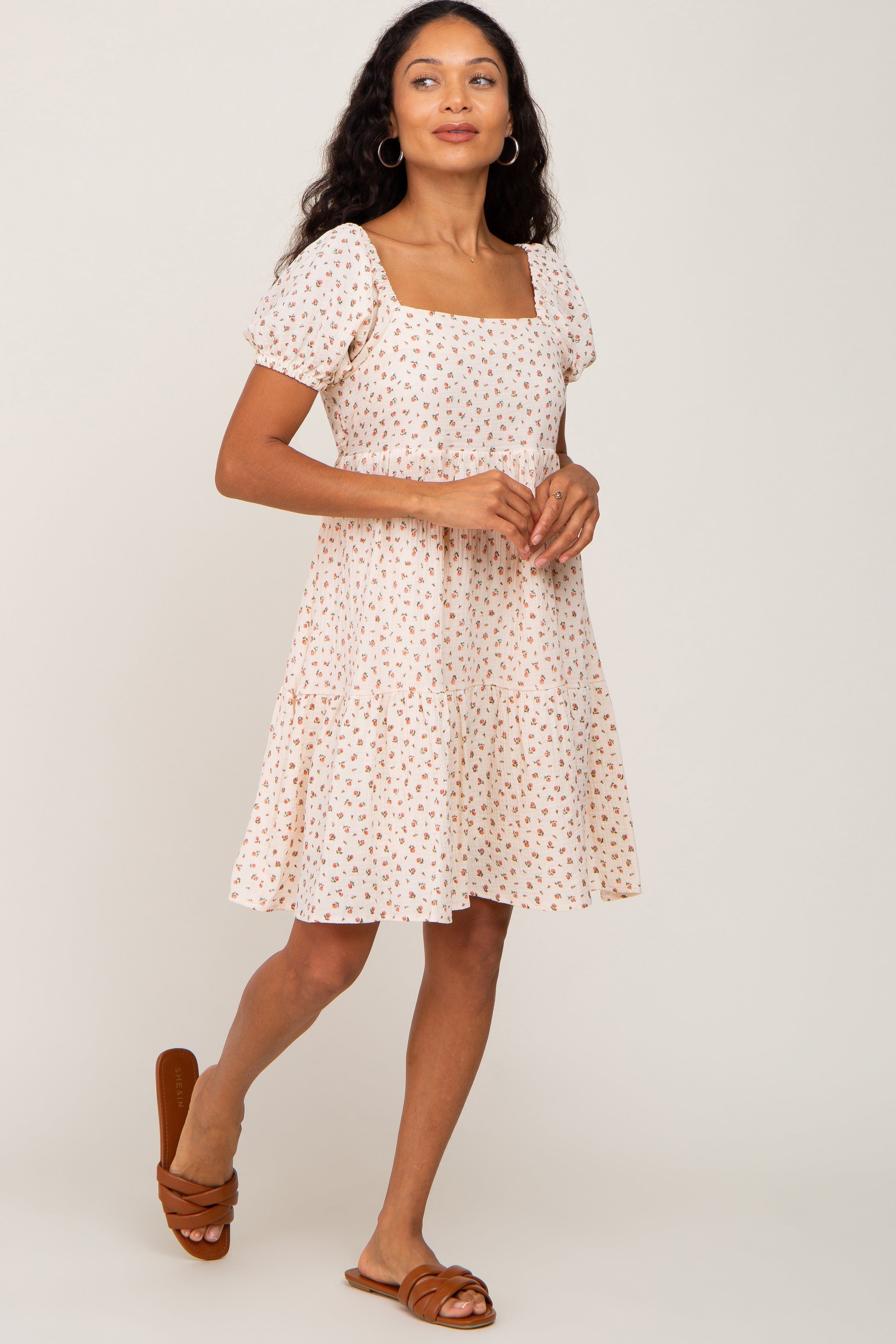 Cream Floral Puff Sleeve Dress sold by Pinkblush product image thumbnail 4