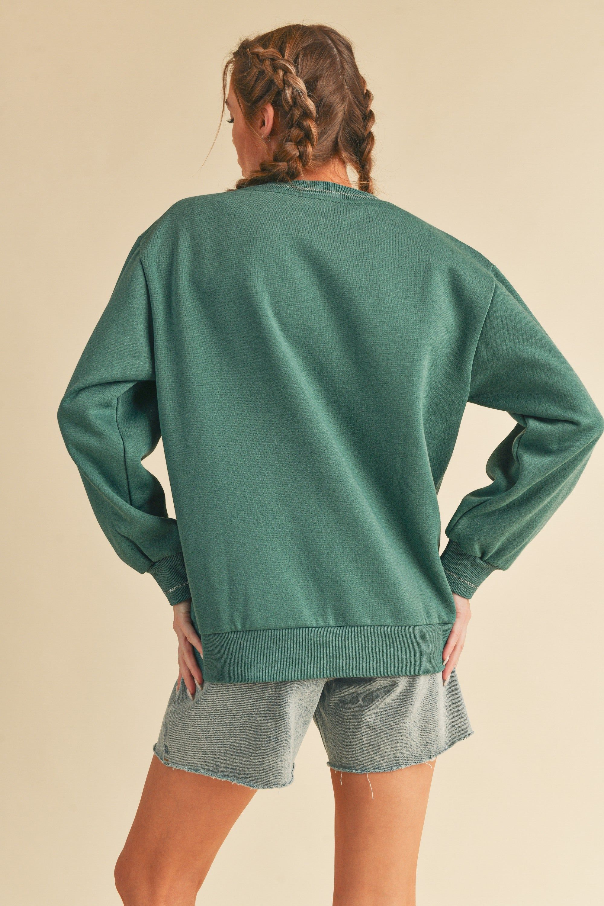 Teal Embroidered Fleece Sweatshirt sold by Pinkblush product image thumbnail 3