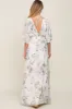 Mint Green Floral Chiffon Double V-Neck Smocked Waist Front Slit Maternity Maxi Dress sold by Pinkblush
