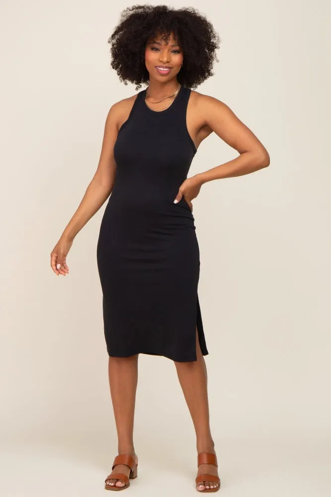 Black Ribbed Side Slit Midi Dress sold by Pinkblush product image thumbnail 4
