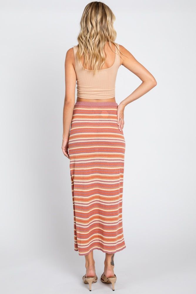 Mauve Striped Knit Side Slit Midi Skirt sold by Pinkblush product image thumbnail 3