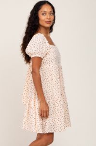 Cream Floral Puff Sleeve Dress sold by Pinkblush