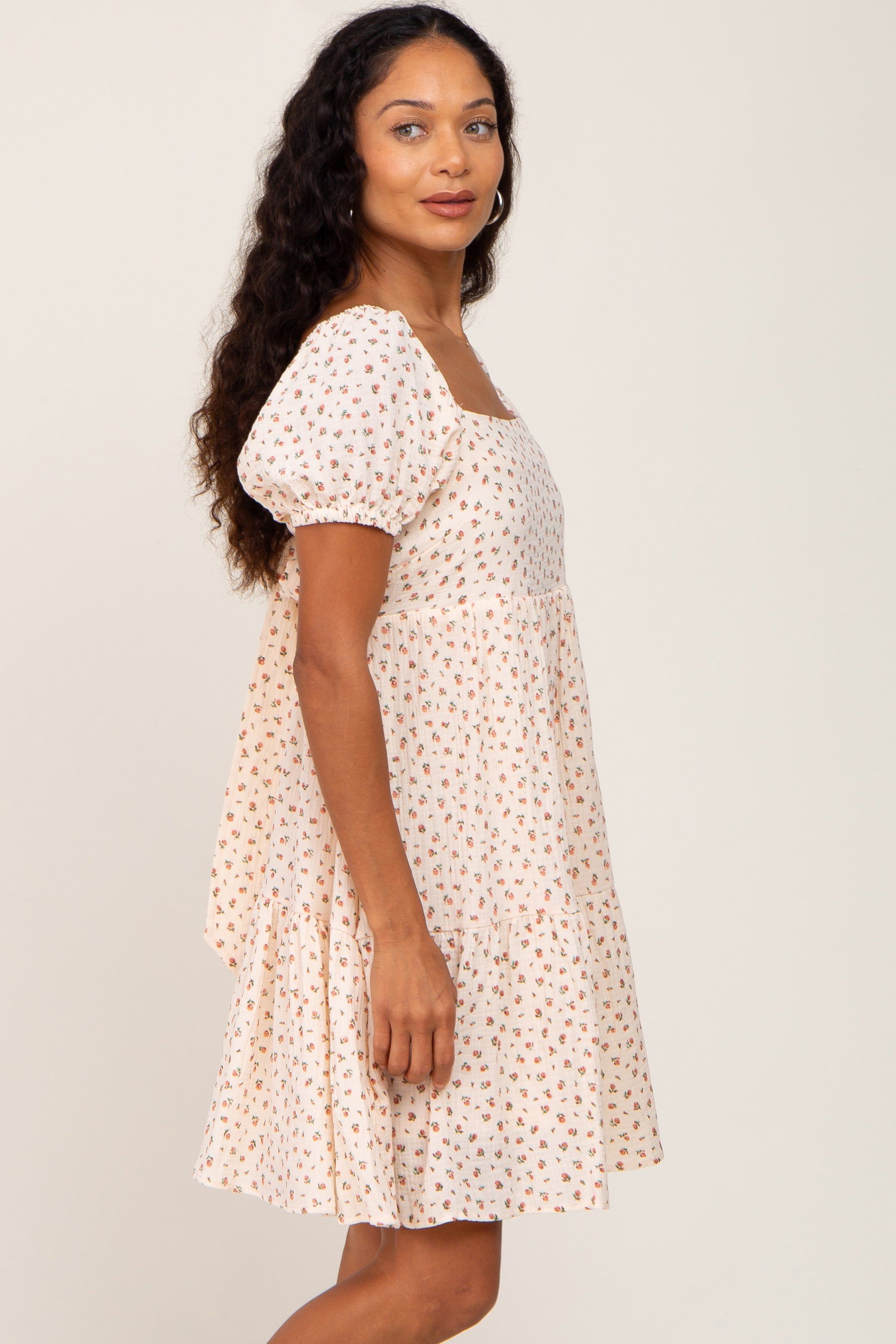 Cream Floral Puff Sleeve Dress sold by Pinkblush product image thumbnail 2