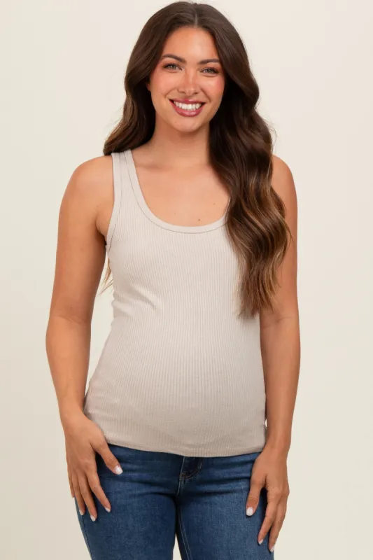 Light Taupe V-Neck Basic Maternity Tank Top sold by Pinkblush