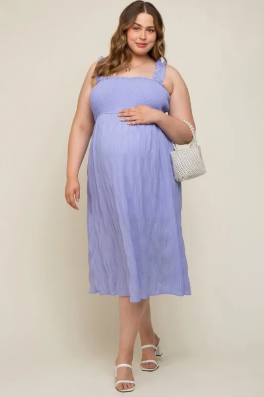 Lavender Smocked Square Neck Maternity Plus Midi Dress sold by Pinkblush
